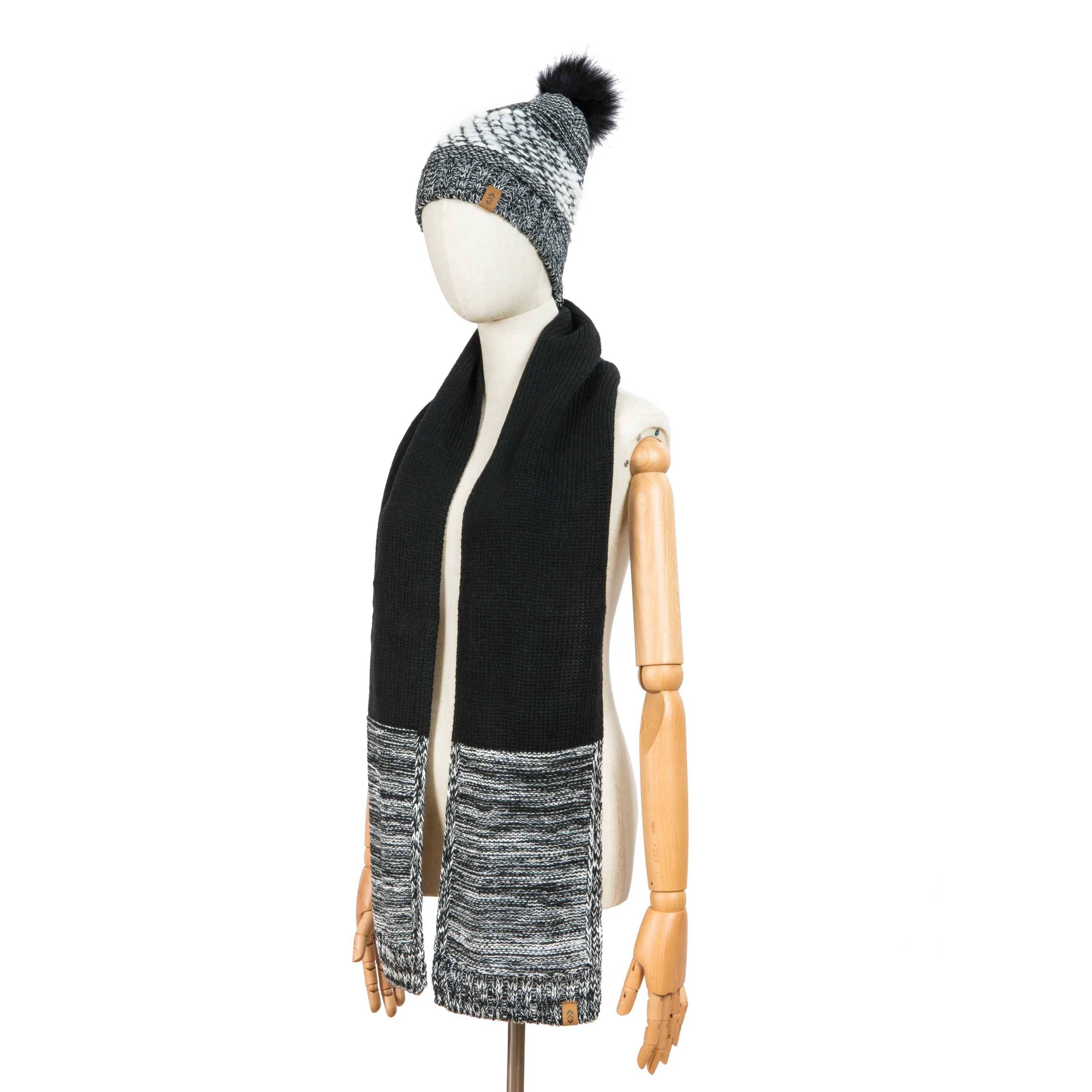 Free Country Scarf Beanie Set for Women (Knit Twist Black)