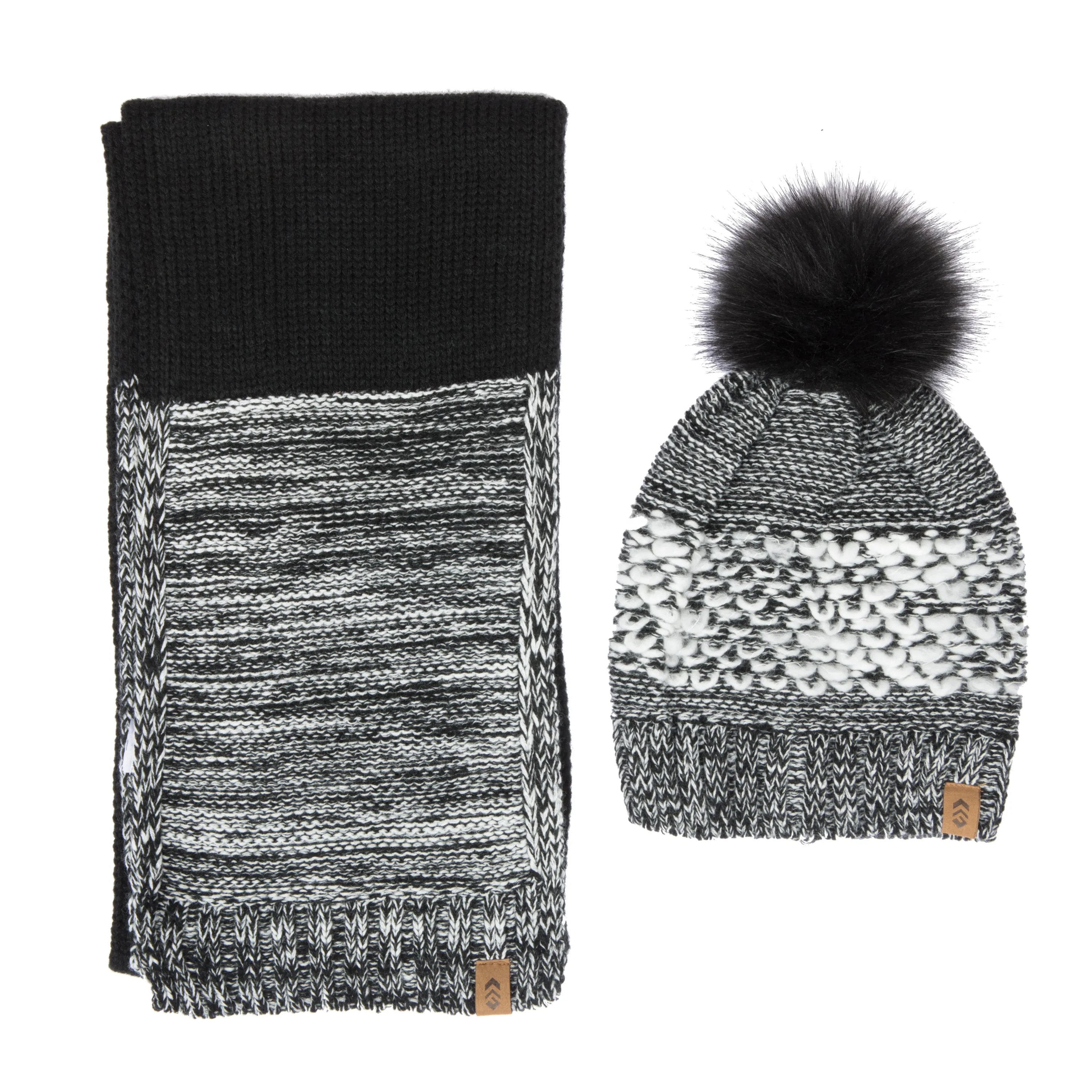 Free Country Scarf Beanie Set for Women (Knit Twist Black)