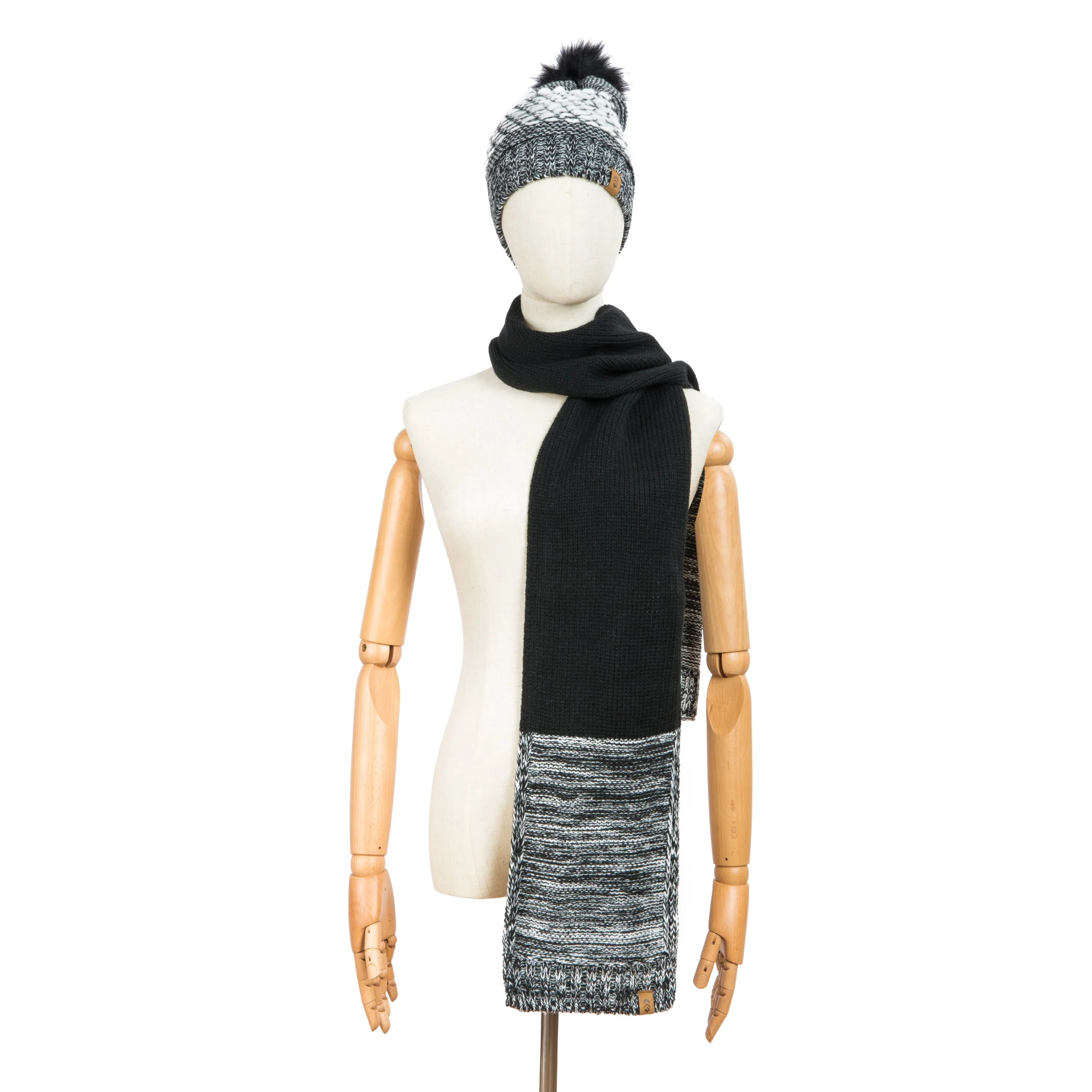 Free Country Scarf Beanie Set for Women (Knit Twist Black)