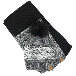 Free Country Scarf Beanie Set for Women (Knit Twist Black)