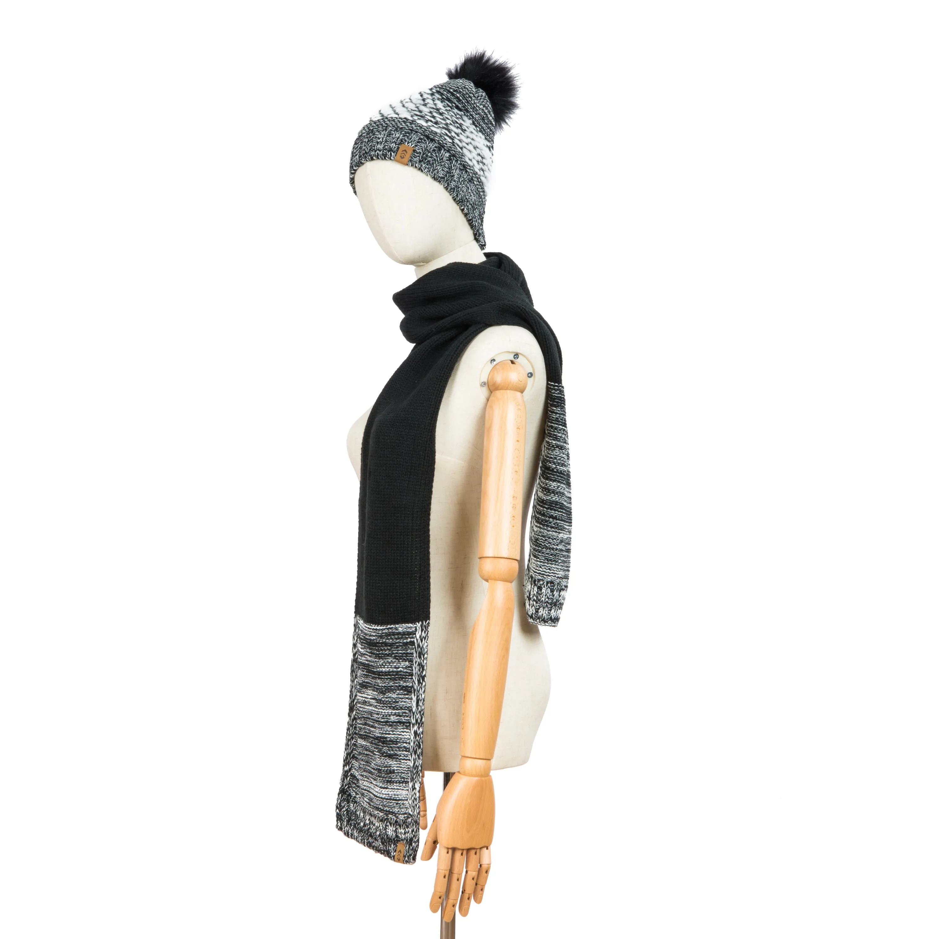 Free Country Scarf Beanie Set for Women (Knit Twist Black)