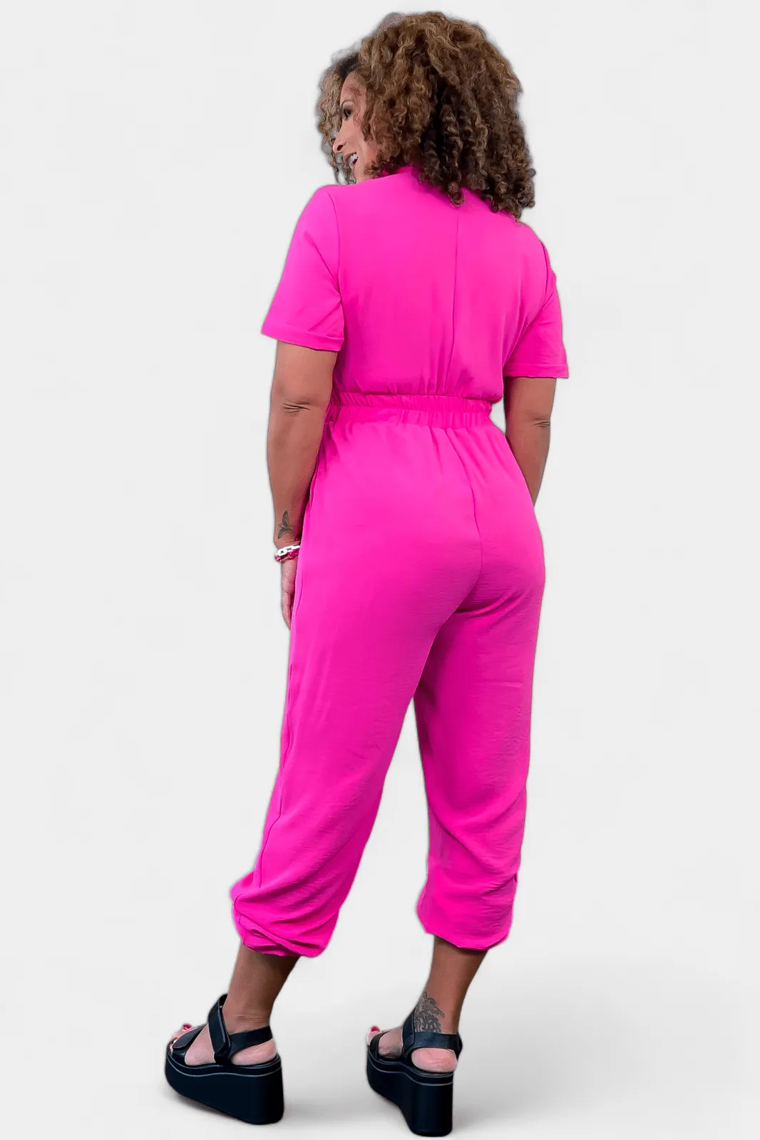 Fuchsia Front Zipper Jumpsuit