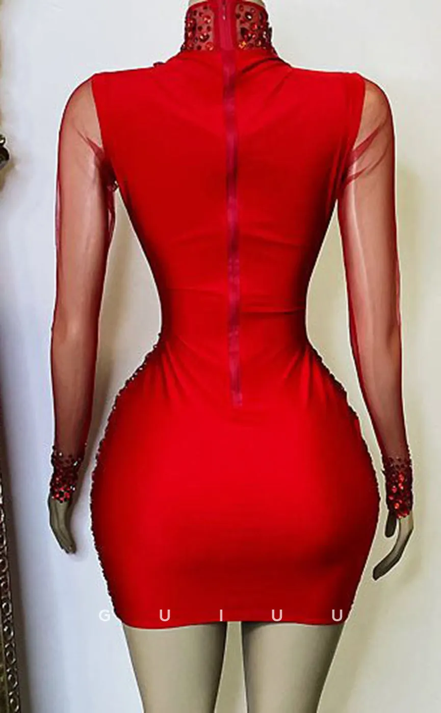 GH691 - Sexy & Hot Halter Beaded Red Short Homecoming Dress For Black Women