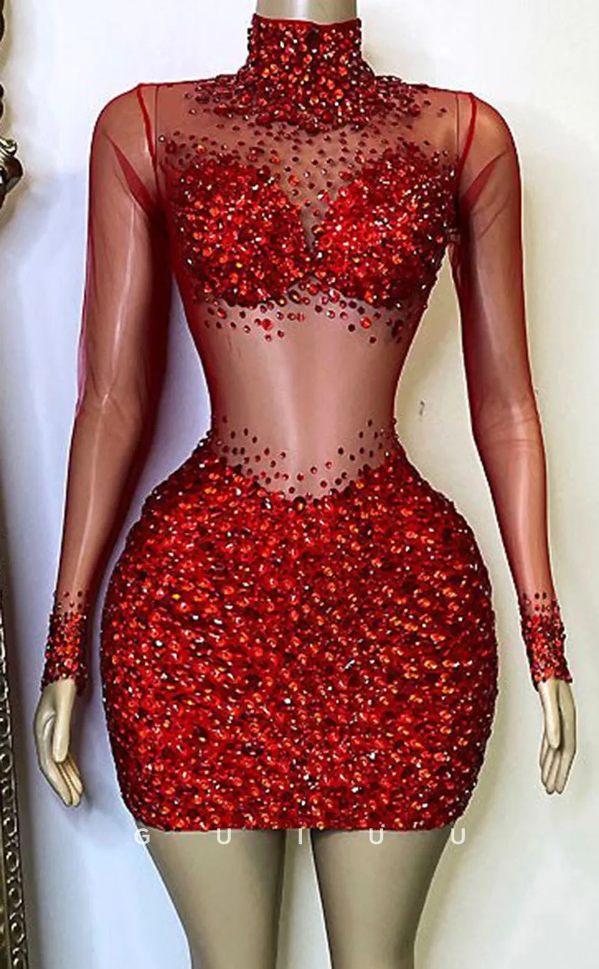 GH691 - Sexy & Hot Halter Beaded Red Short Homecoming Dress For Black Women