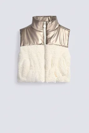 GIRLS SHINY GILET WITH FAUX FUR