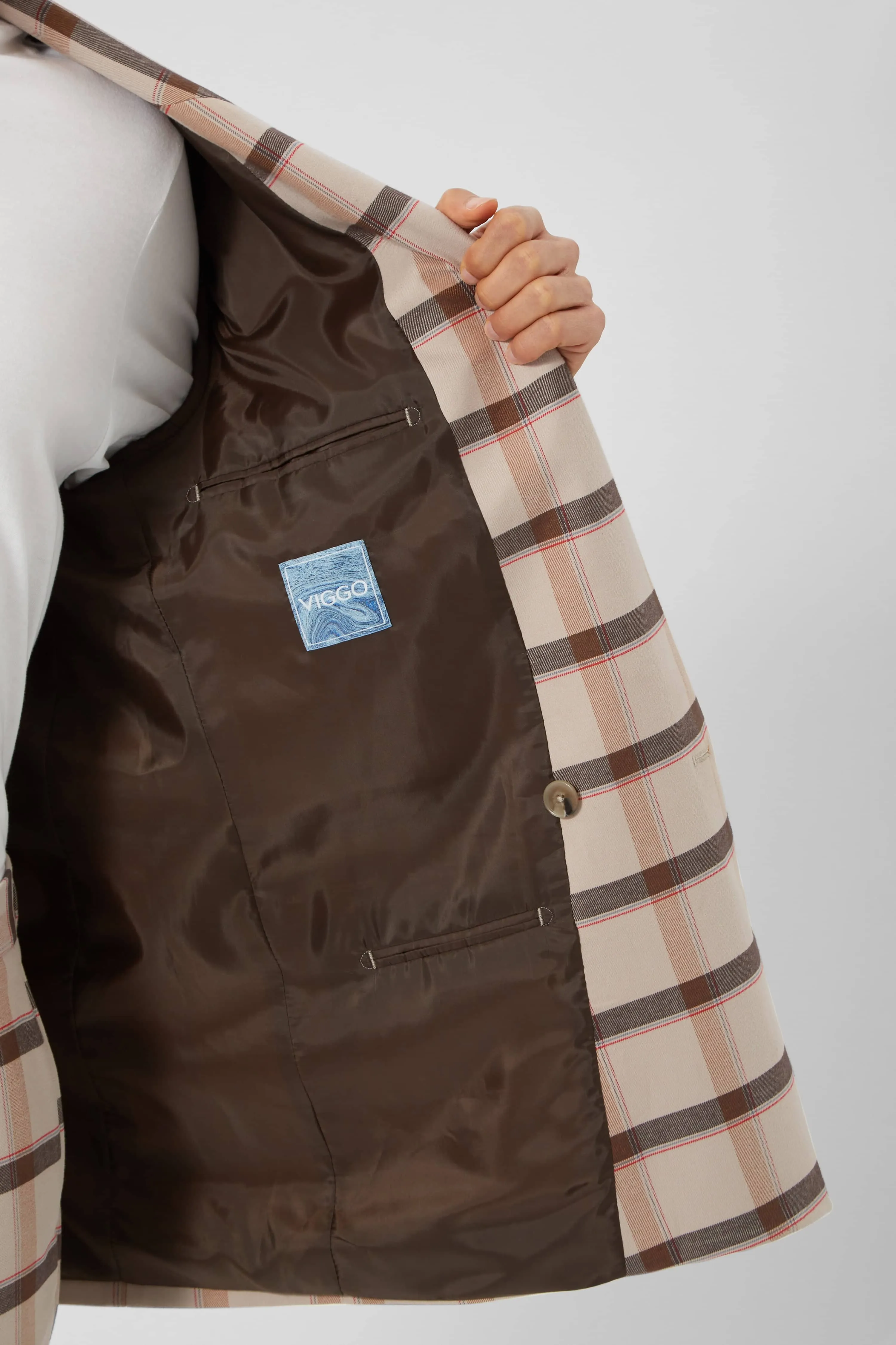 Giroud Oversized Beige Check Double Breasted Cotton Jacket - ARCHIVE