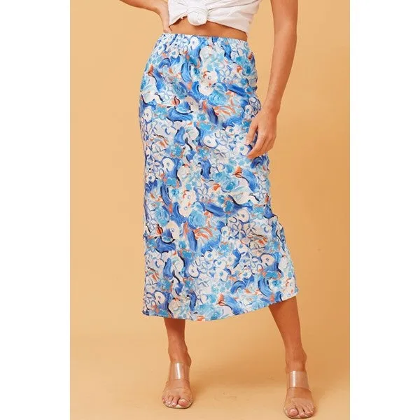 GLINDA SATIN PRINTED MIDI SKIRT