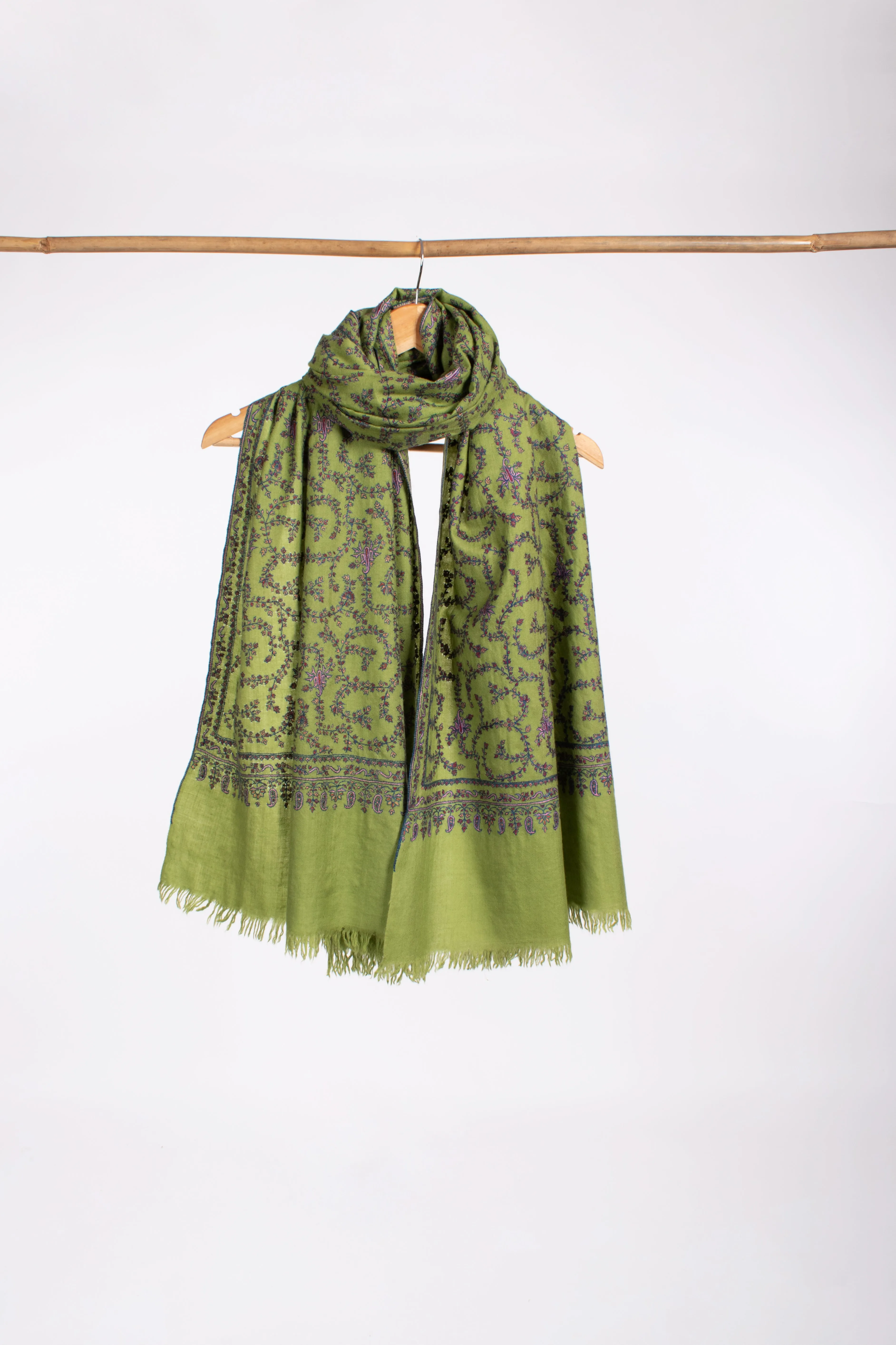 Green Embroidered Artistic Pashmina Shawl