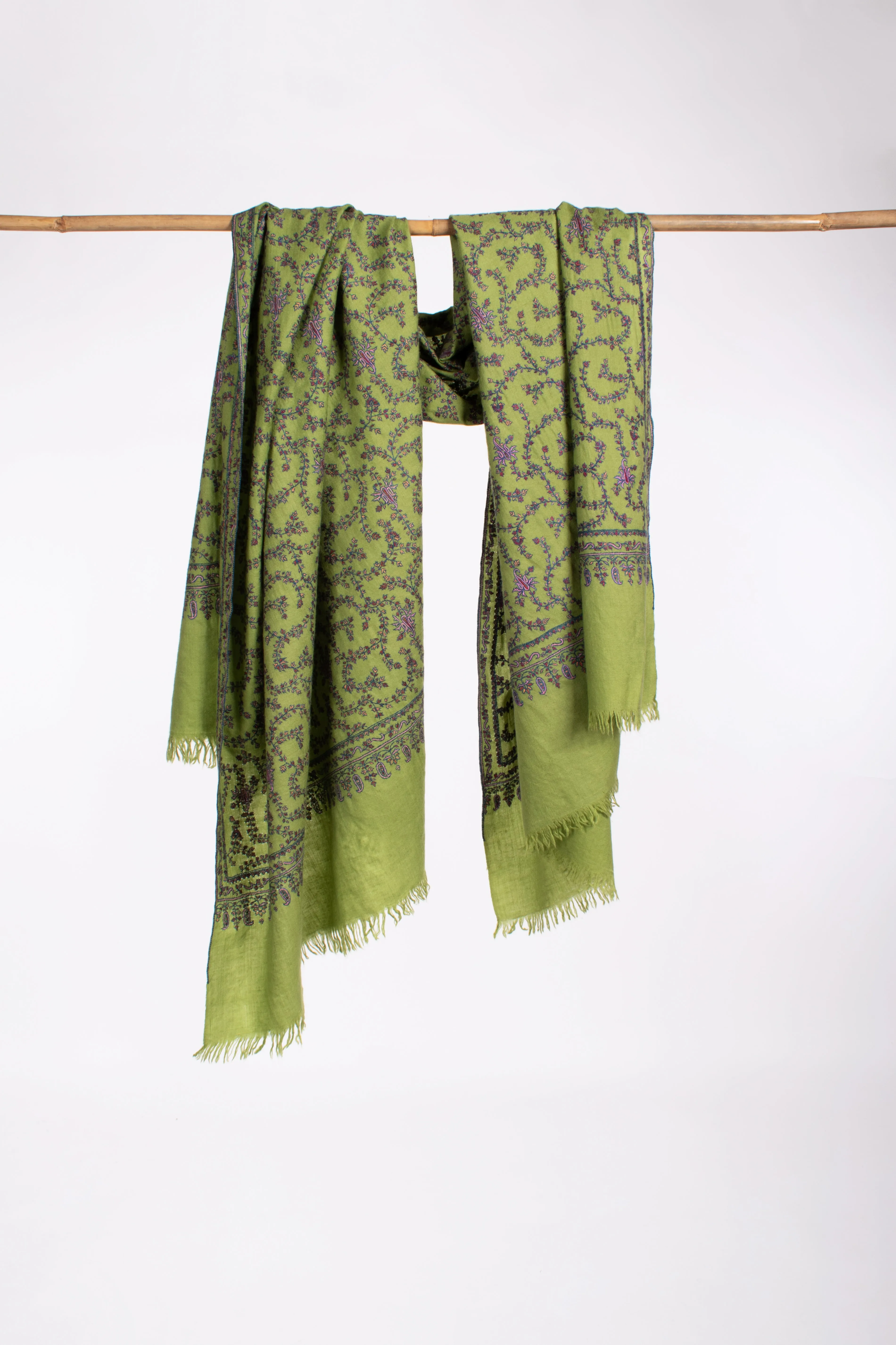 Green Embroidered Artistic Pashmina Shawl