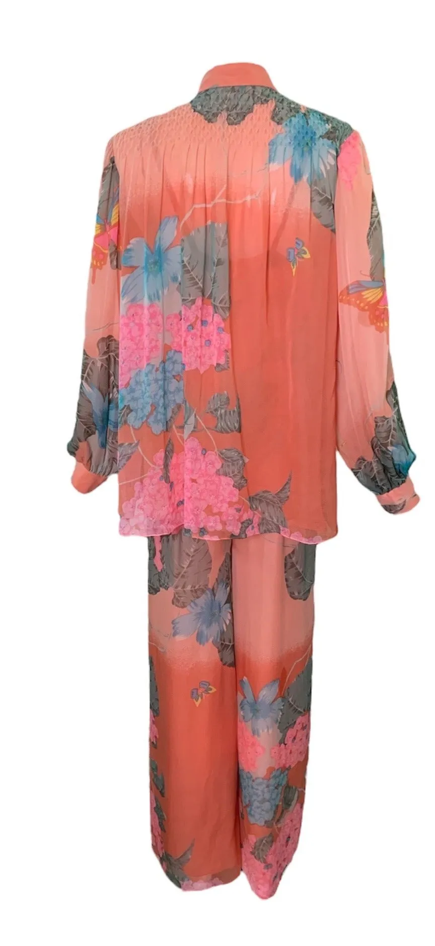 Hanae Mori 70s Floral Chiffon Jumpsuit with Matching Jacket