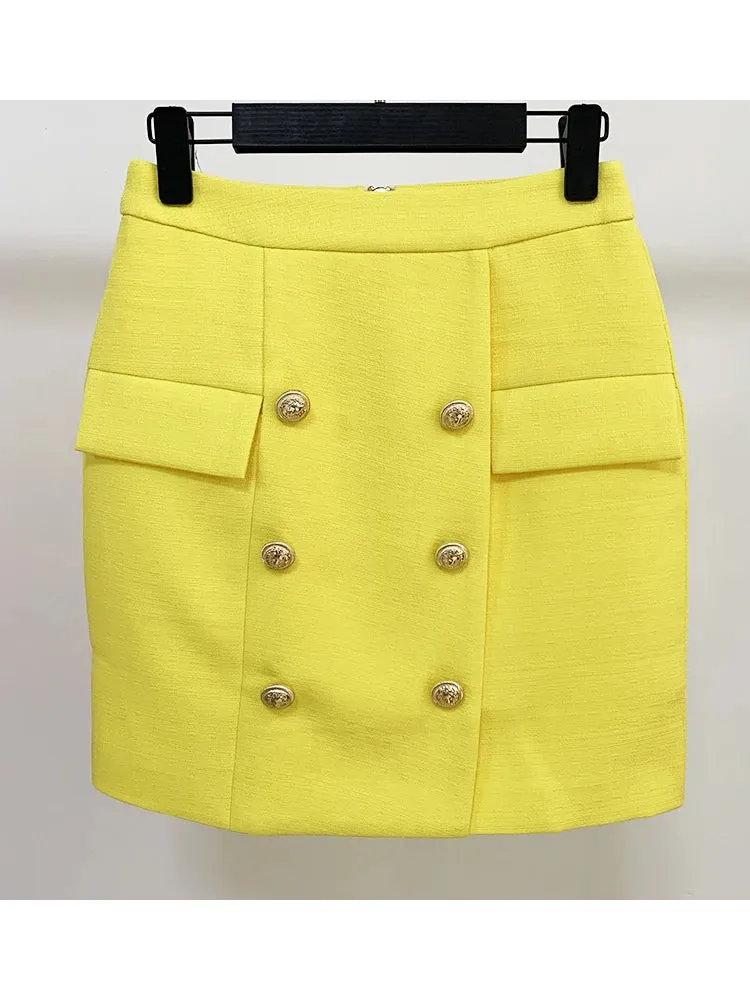 HIGH STREET 2024 Newest Designer Skirt Women's Lion Buttons Double Breasted Mini Skirt