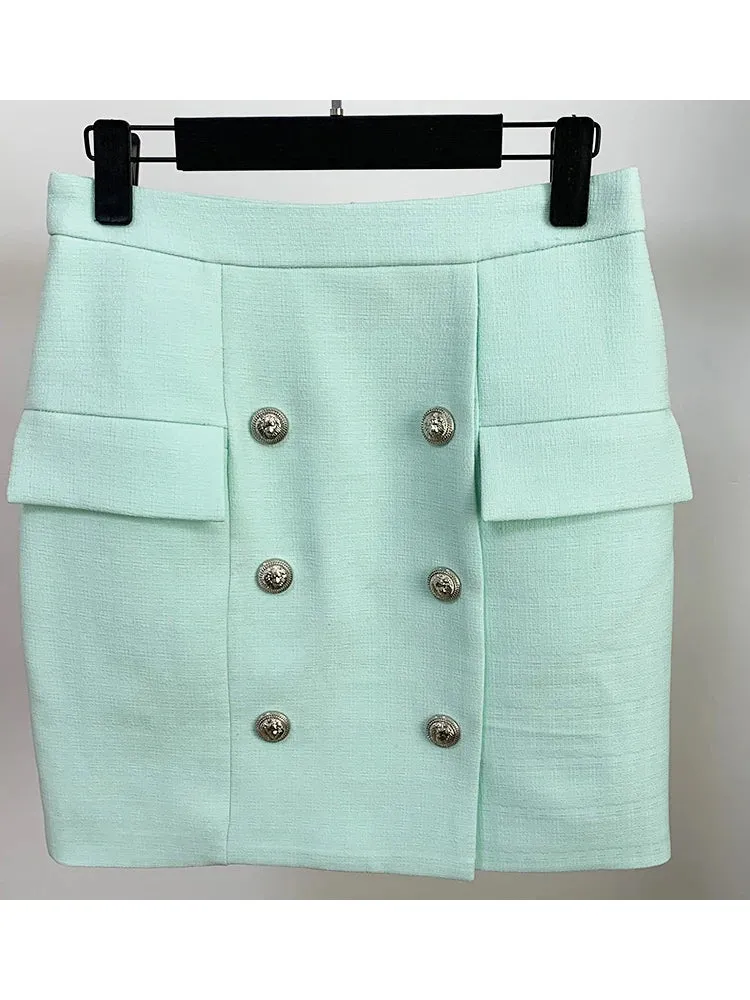 HIGH STREET 2024 Newest Designer Skirt Women's Lion Buttons Double Breasted Mini Skirt