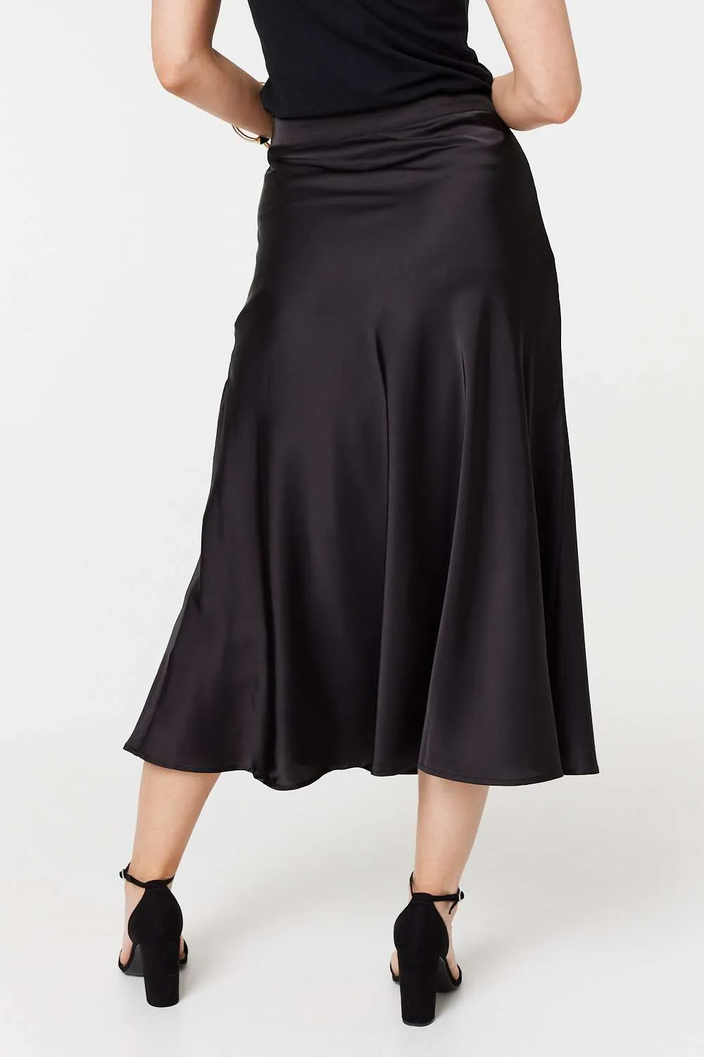 High Waist A-Line Midi Slip Skirt