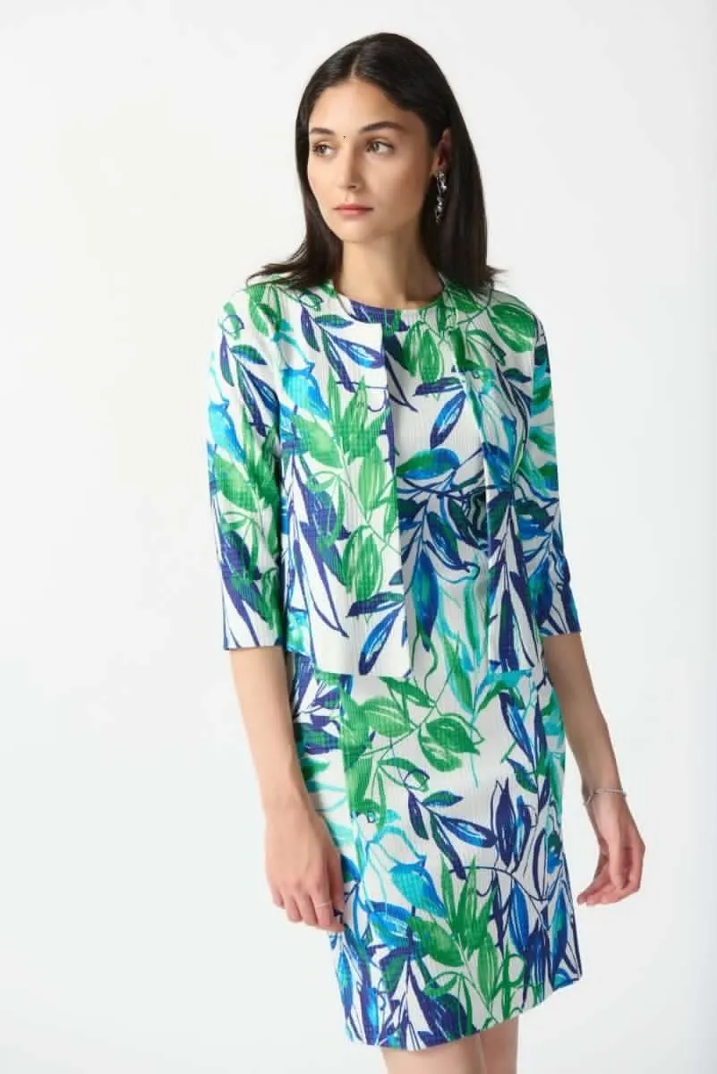 Joseph Ribkoff Vanilla/Multi Tropical Print 2-Piece Sheath Dress 242187