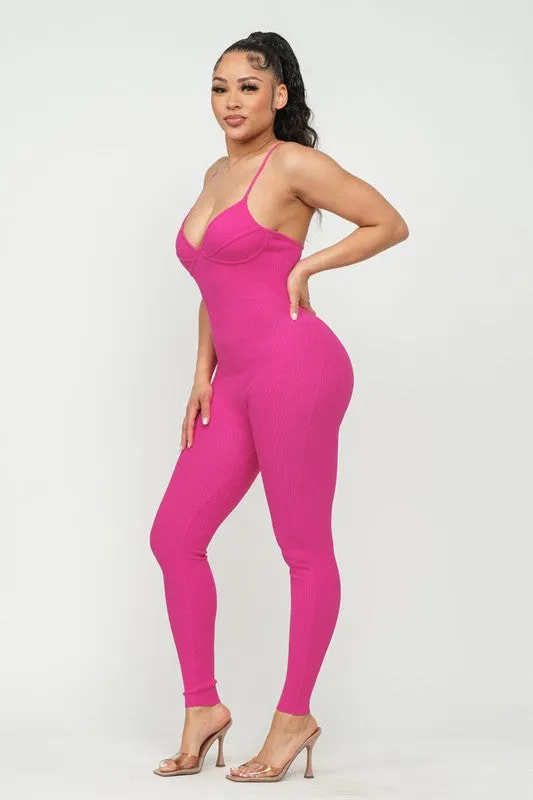 Joy Ribbed Jumpsuit (Fuchsia)