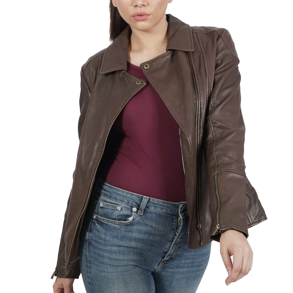 Kiara Zipper Brown Leather Jacket