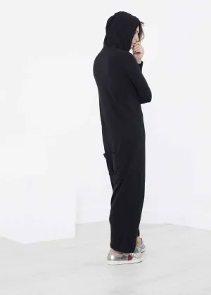 Knit Hooded Jumpsuit in Black