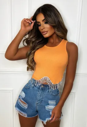 Love You Better Orange Diamante Tassel Top