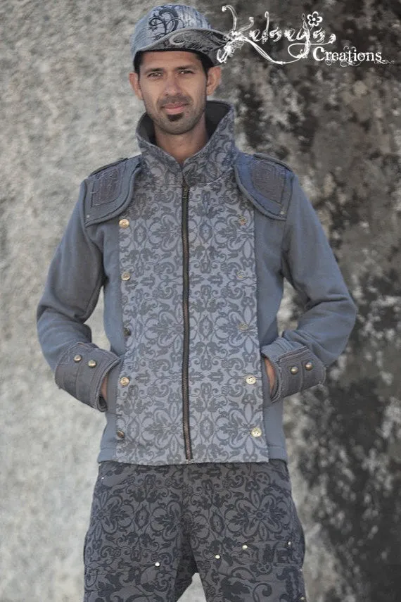 MENS JACKET - Small, Gray Jacket, Steampunk, Burning Man, Marching Band, Pirate,  Mens Clothing, Victorian, Buckaneer, gift for him