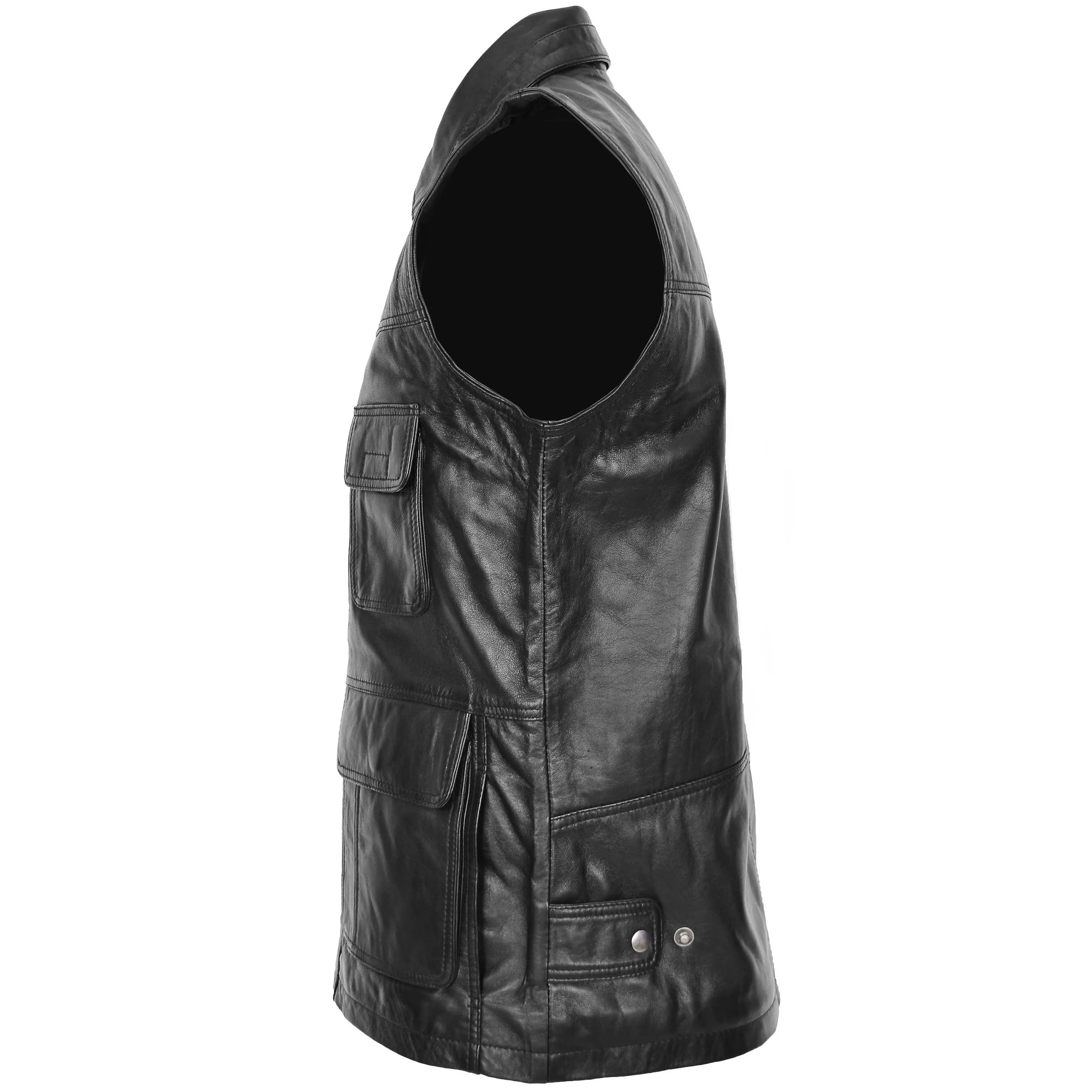 Mens Leather Multi Purpose Gilet Roger Black