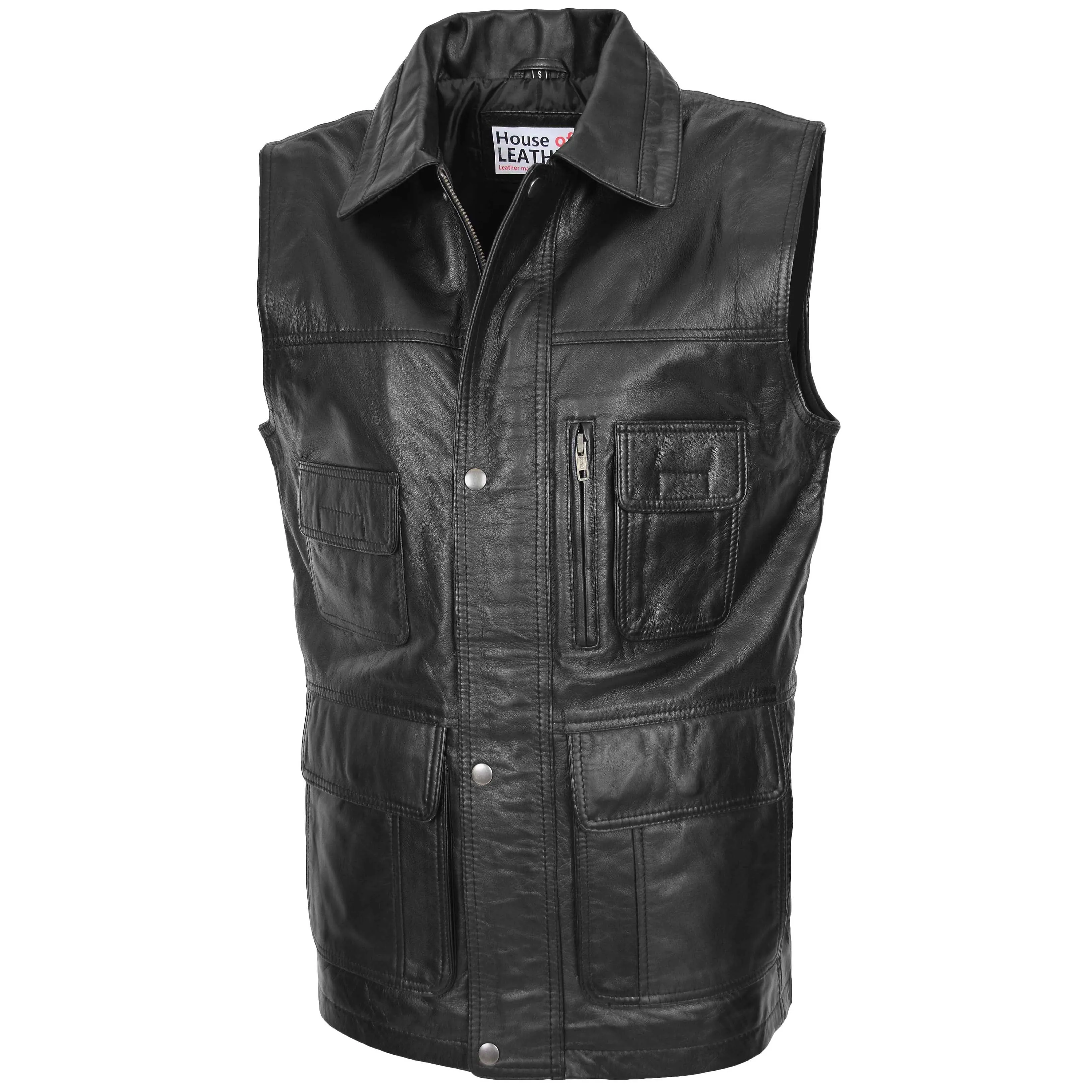 Mens Leather Multi Purpose Gilet Roger Black