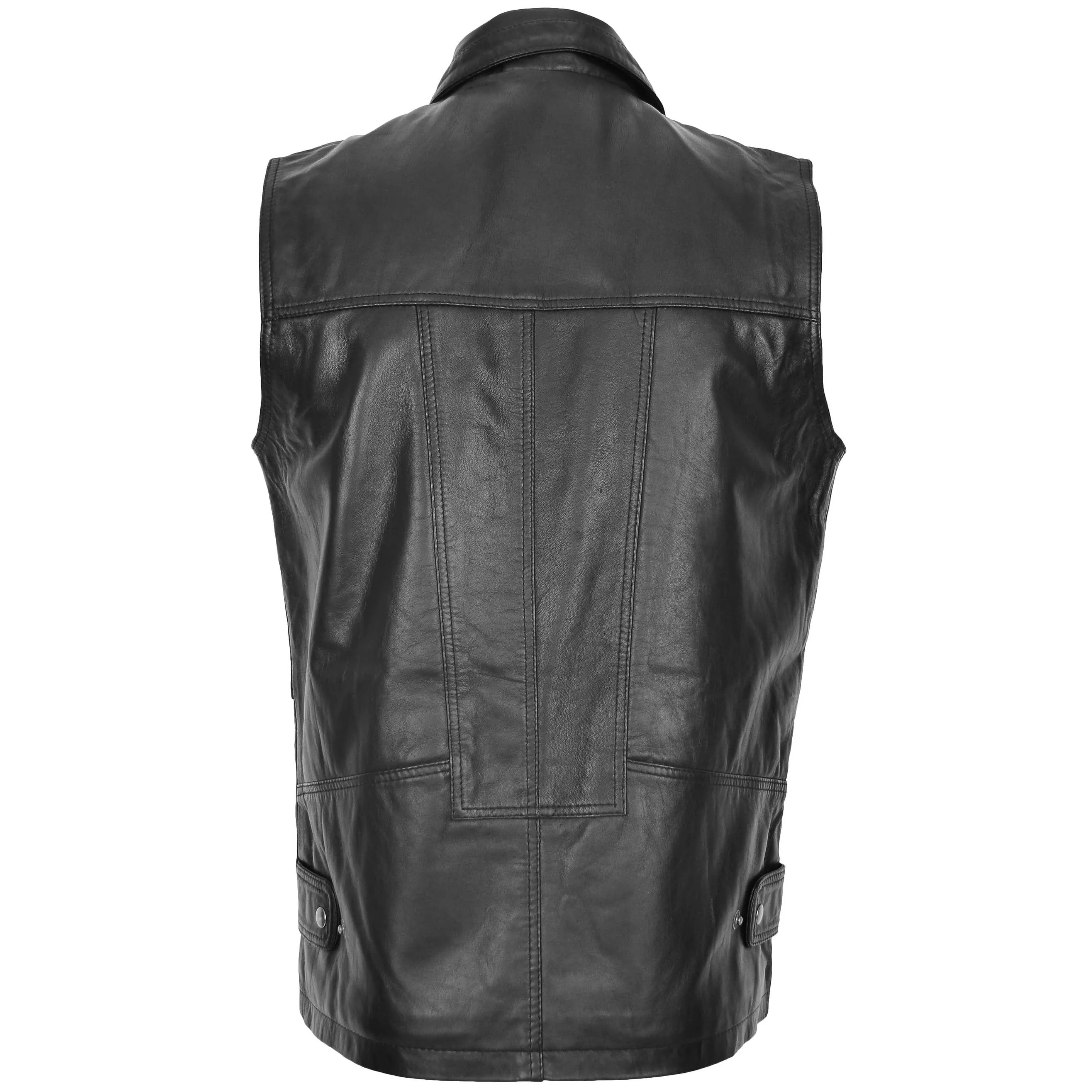 Mens Leather Multi Purpose Gilet Roger Black