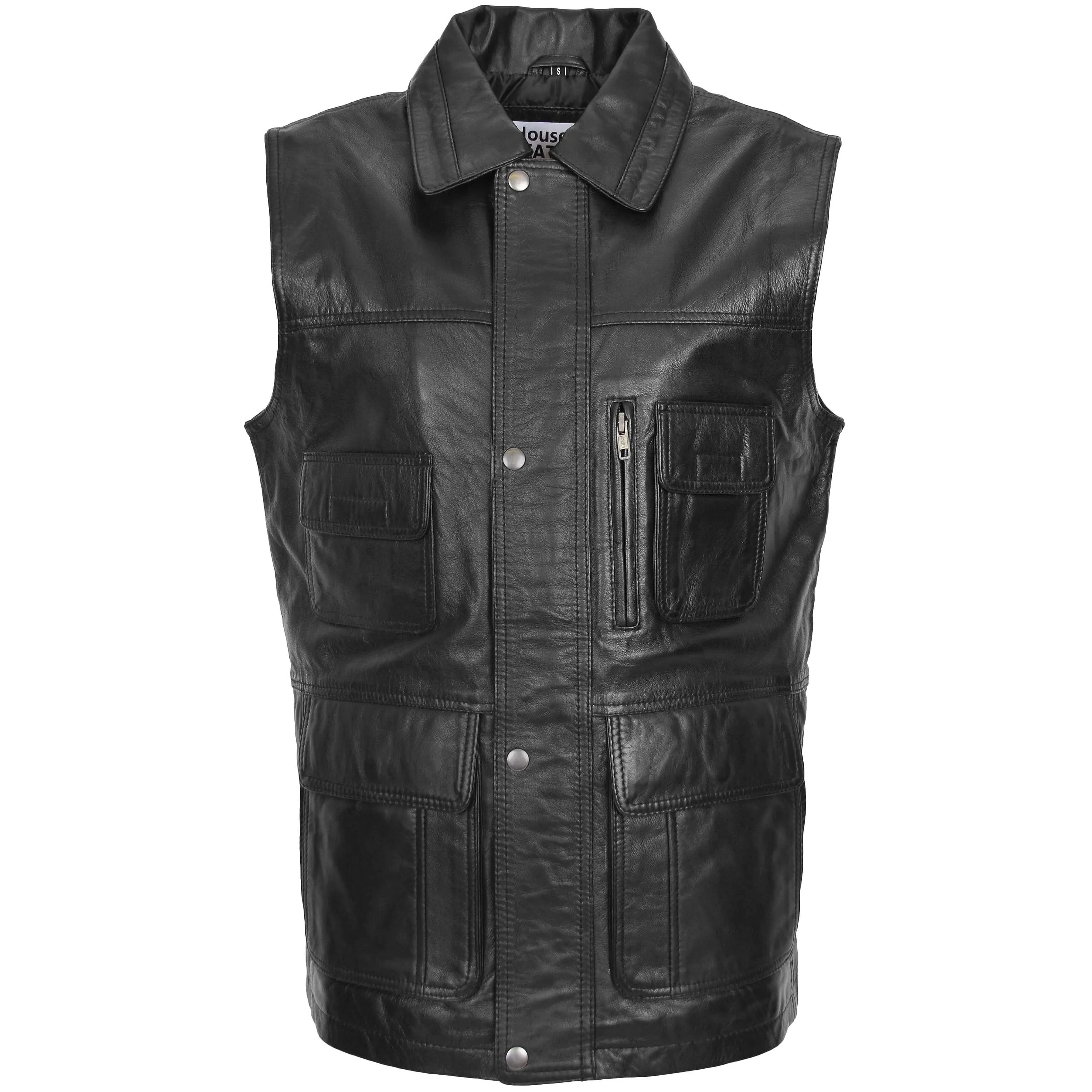 Mens Leather Multi Purpose Gilet Roger Black