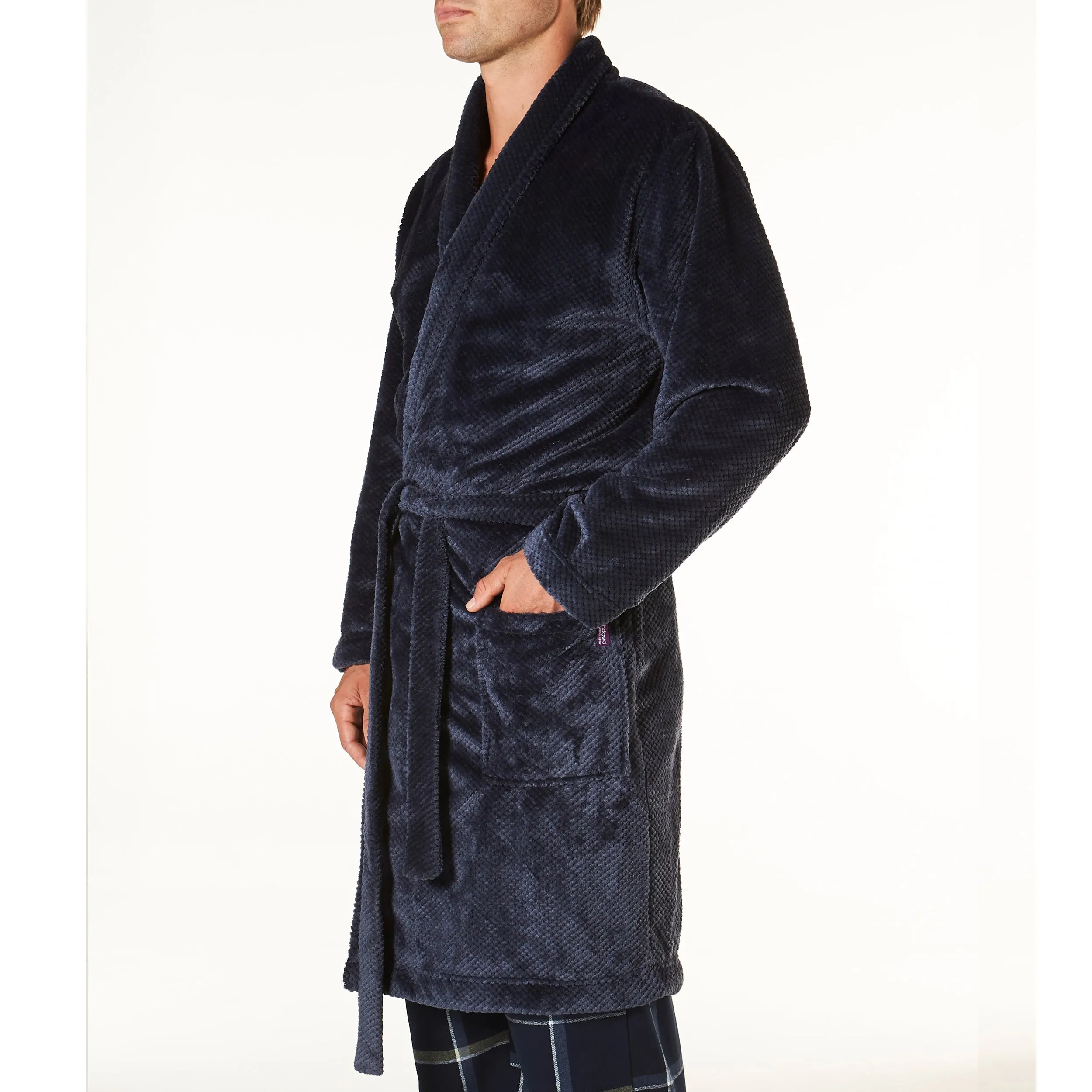 Men's Waffle Texture Coral Fleece Robe - Navy