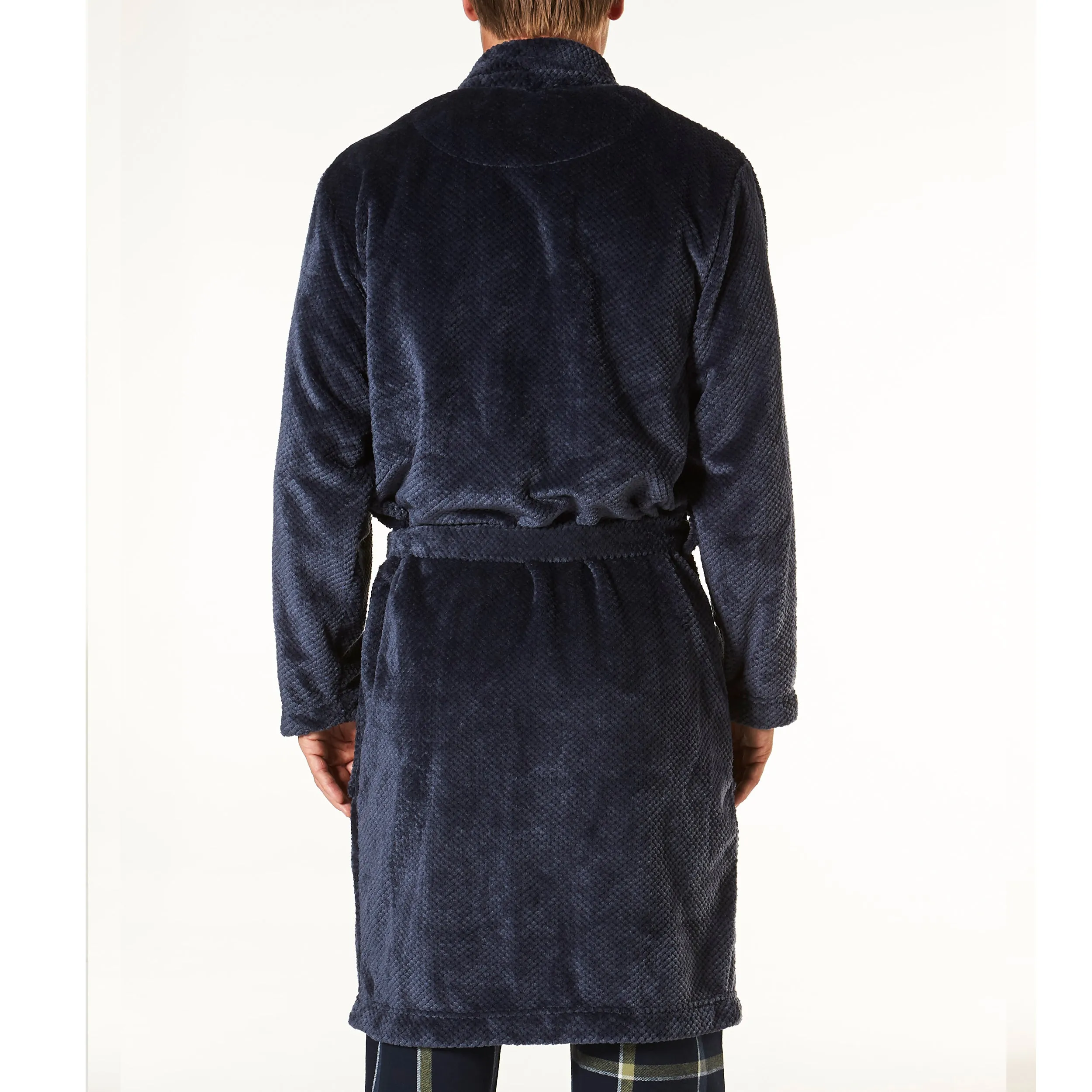 Men's Waffle Texture Coral Fleece Robe - Navy