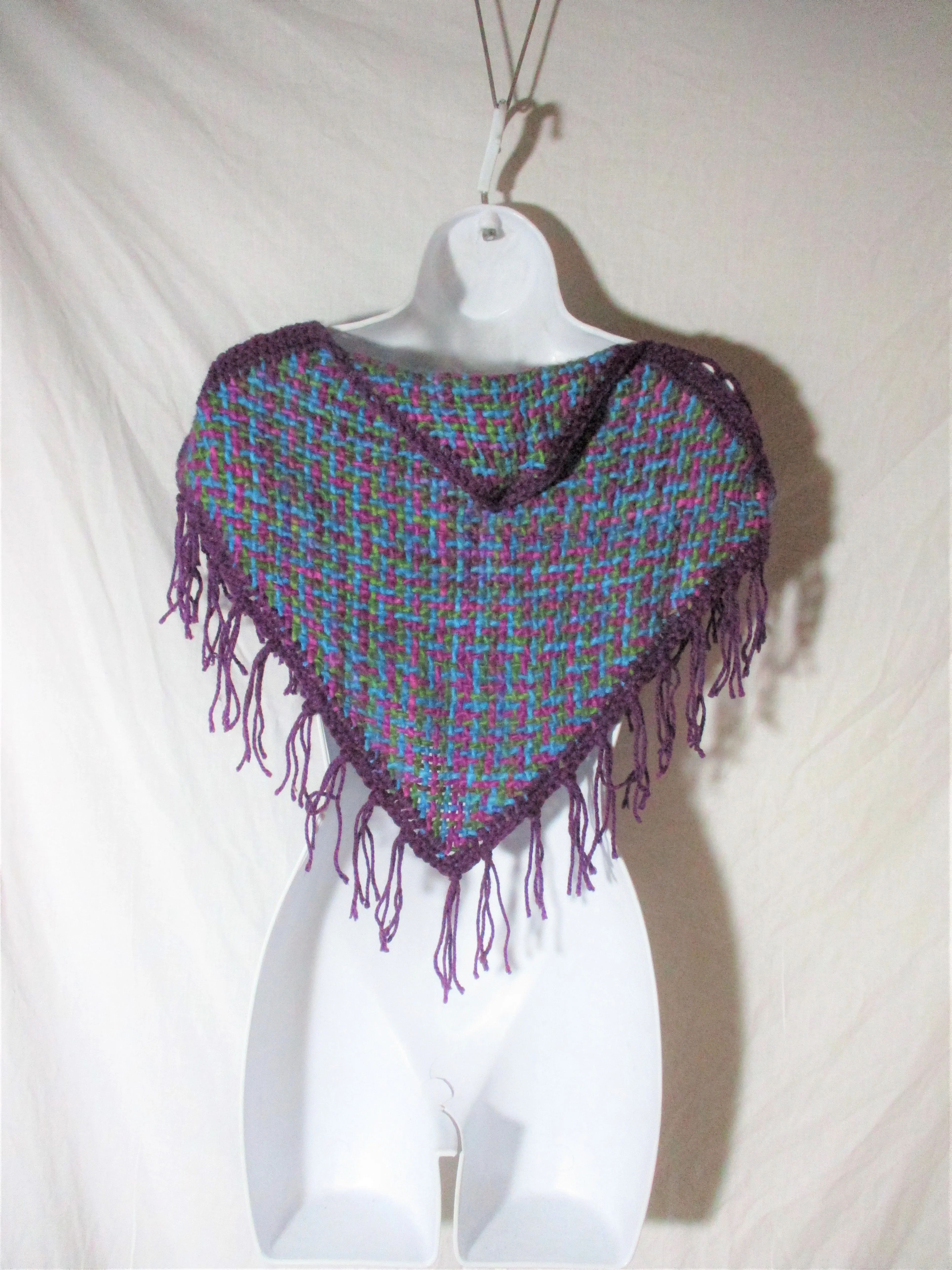 New ATELIER ADONAY Handmade LOOM Poncho Cape Jacket Hippie PURPLE Girls FRINGE Ethnic