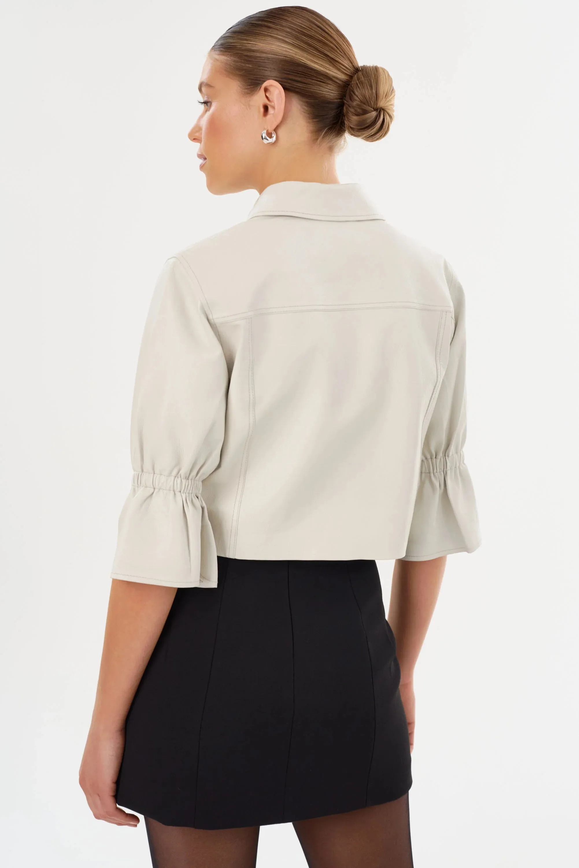 NEW!! Carolina Leather Ruffle Sleeve Jacket in Winter White by LaMarque