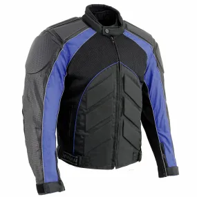 NexGen SH2153 Men's Black and Blue CE Armored Motorcycle Textile and Leather Combo Jacket