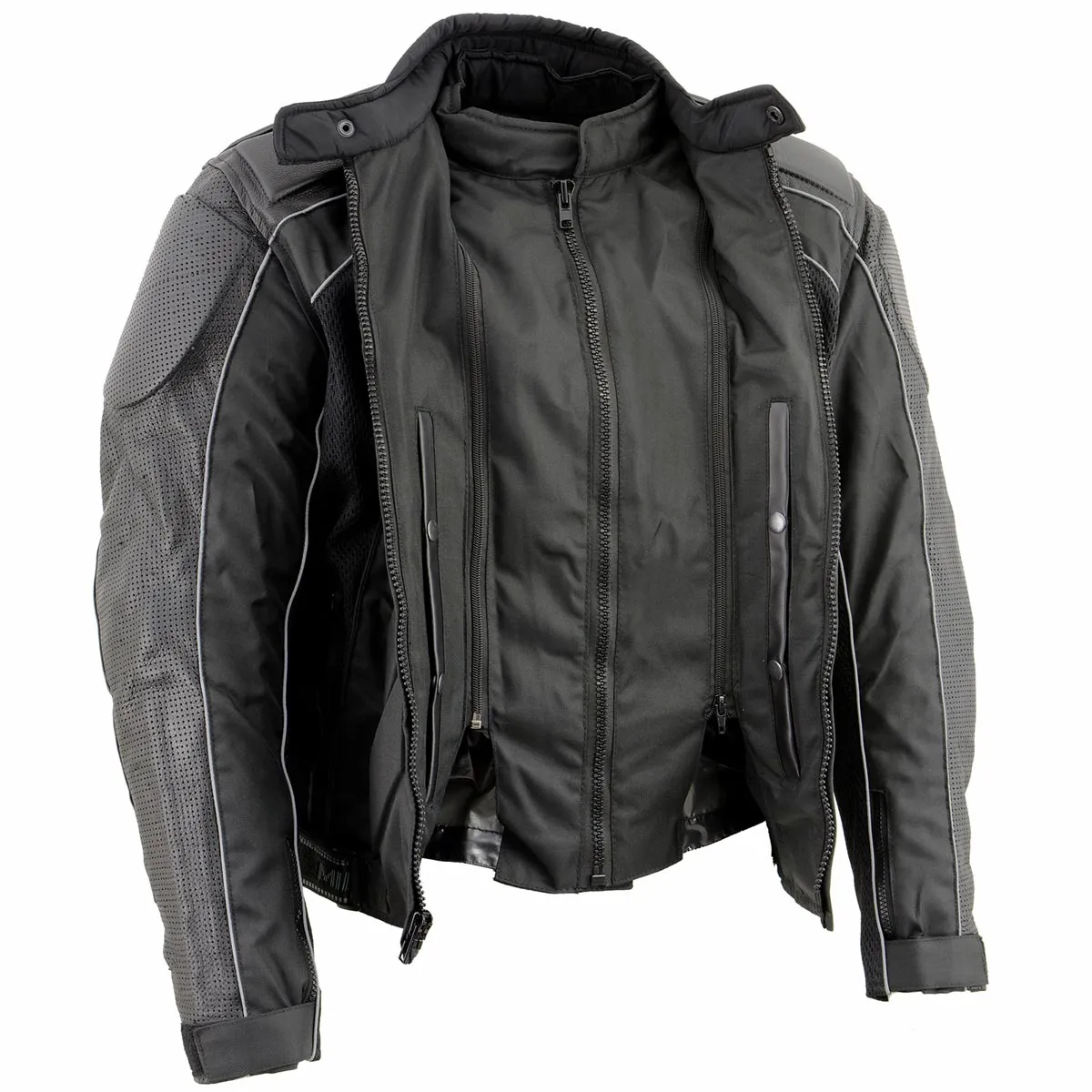 NexGen SH2153 Men's Black CE Armored Motorcycle Textile and Leather Combo Jacket