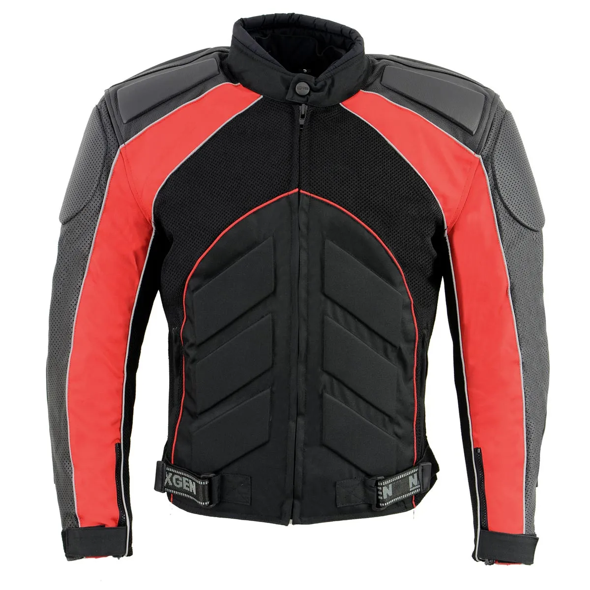 NexGen SH2153 Men's Combo Black and Red CE Armored Leather and Textile with Mesh Motorcycle Jacket