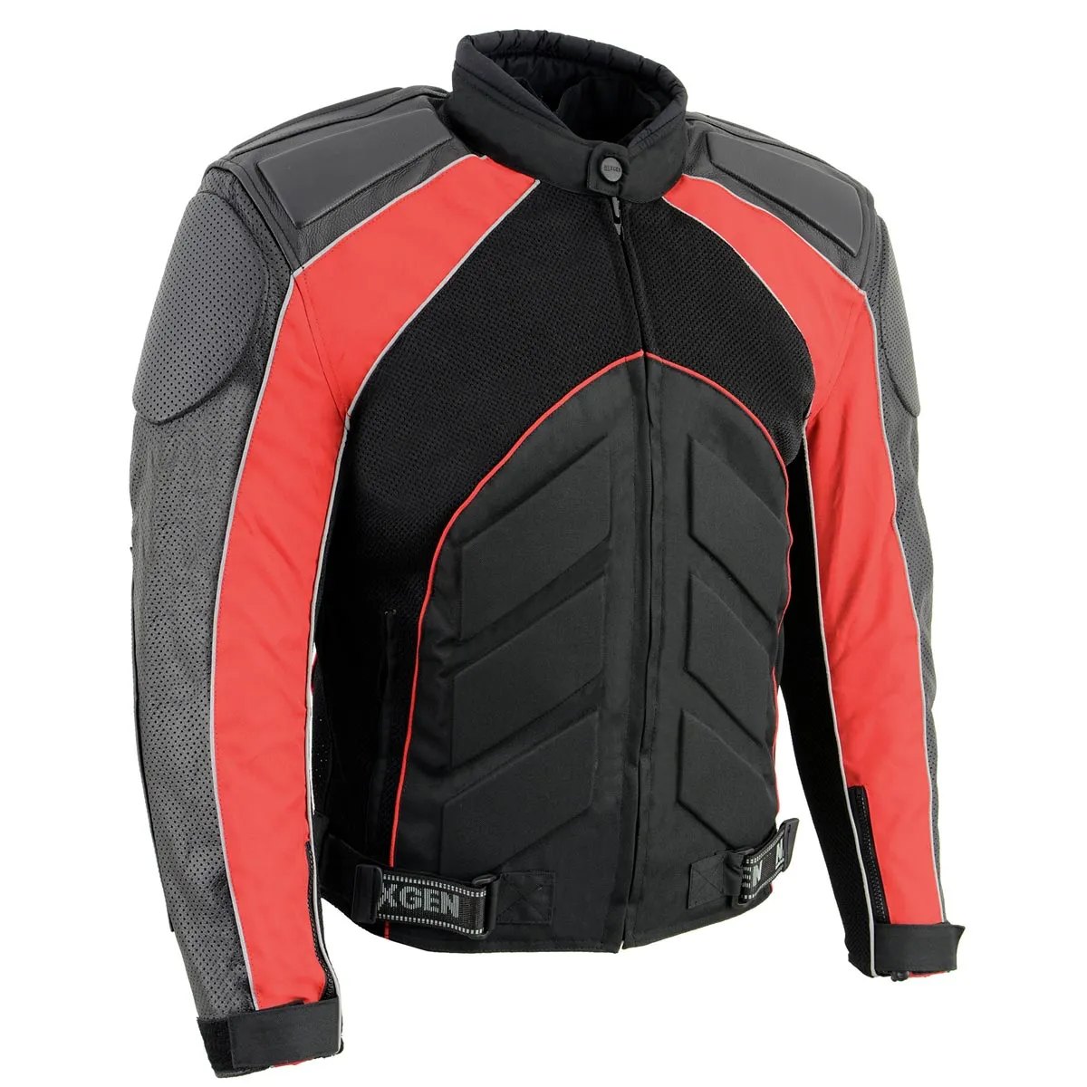 NexGen SH2153 Men's Combo Black and Red CE Armored Leather and Textile with Mesh Motorcycle Jacket