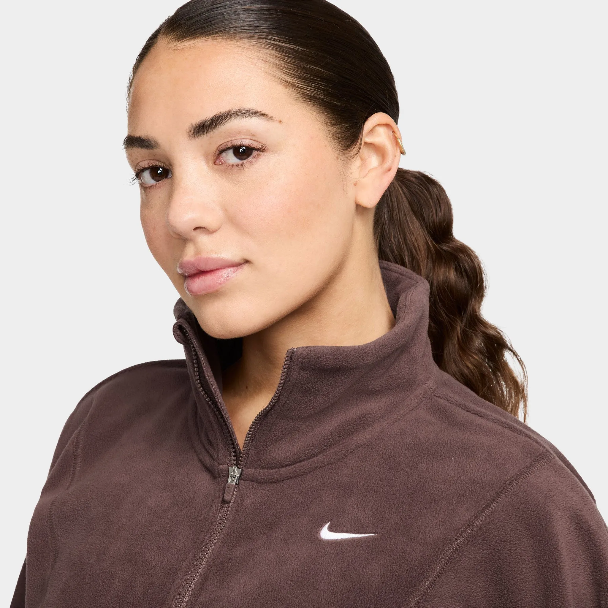 Nike One Women's Therma-FIT Half Zip Fleece Top Red Sepia / White