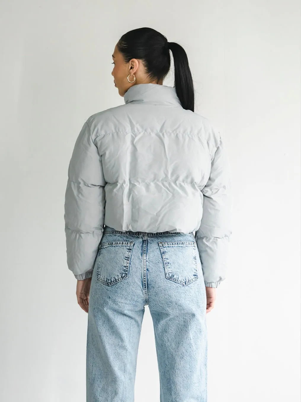 Observer Cropped Puffer Jacket - Stone Gray