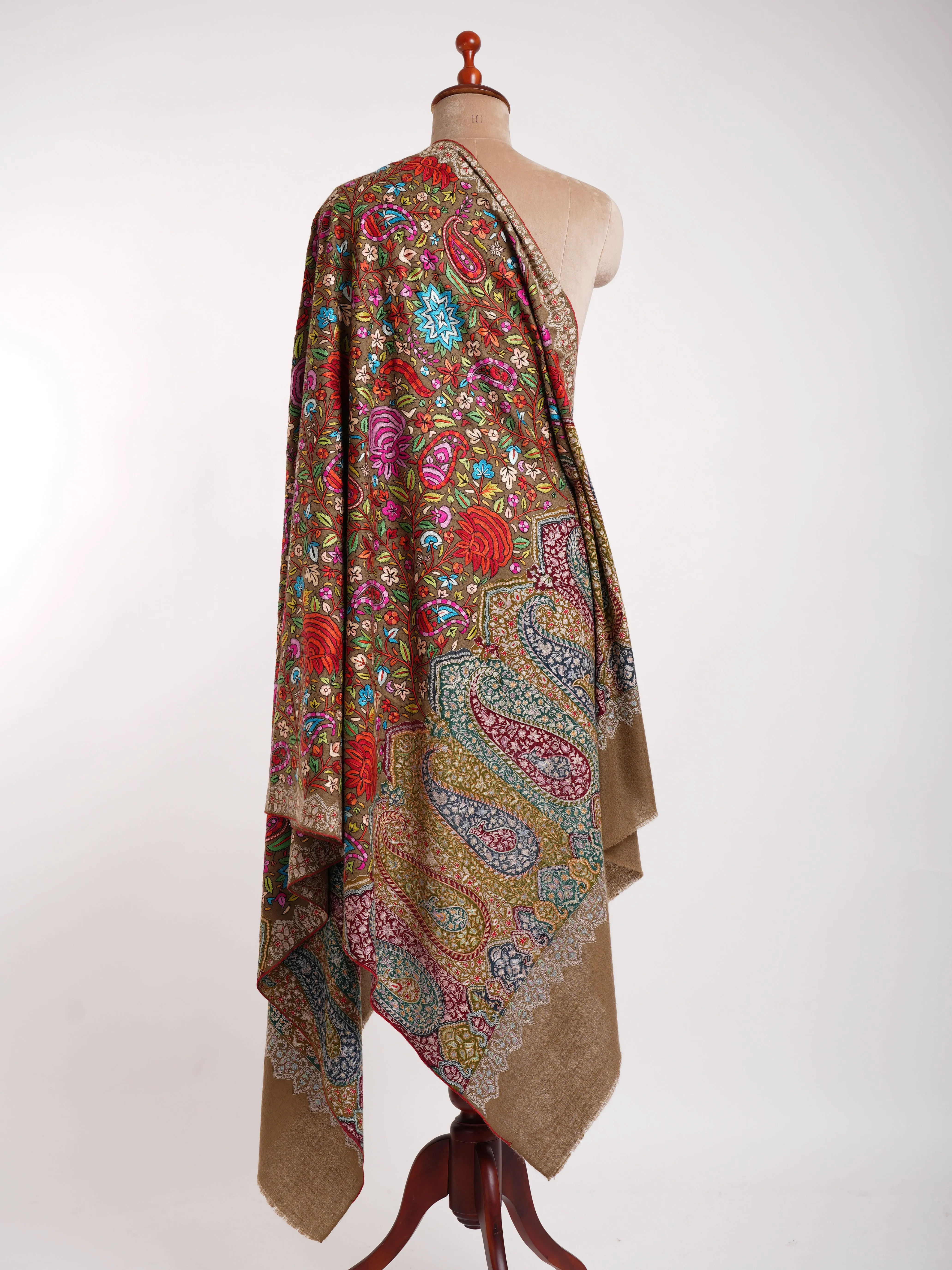 Papier-mâché and Kalamkari Fusion Pashmina Shawl Toosh Color