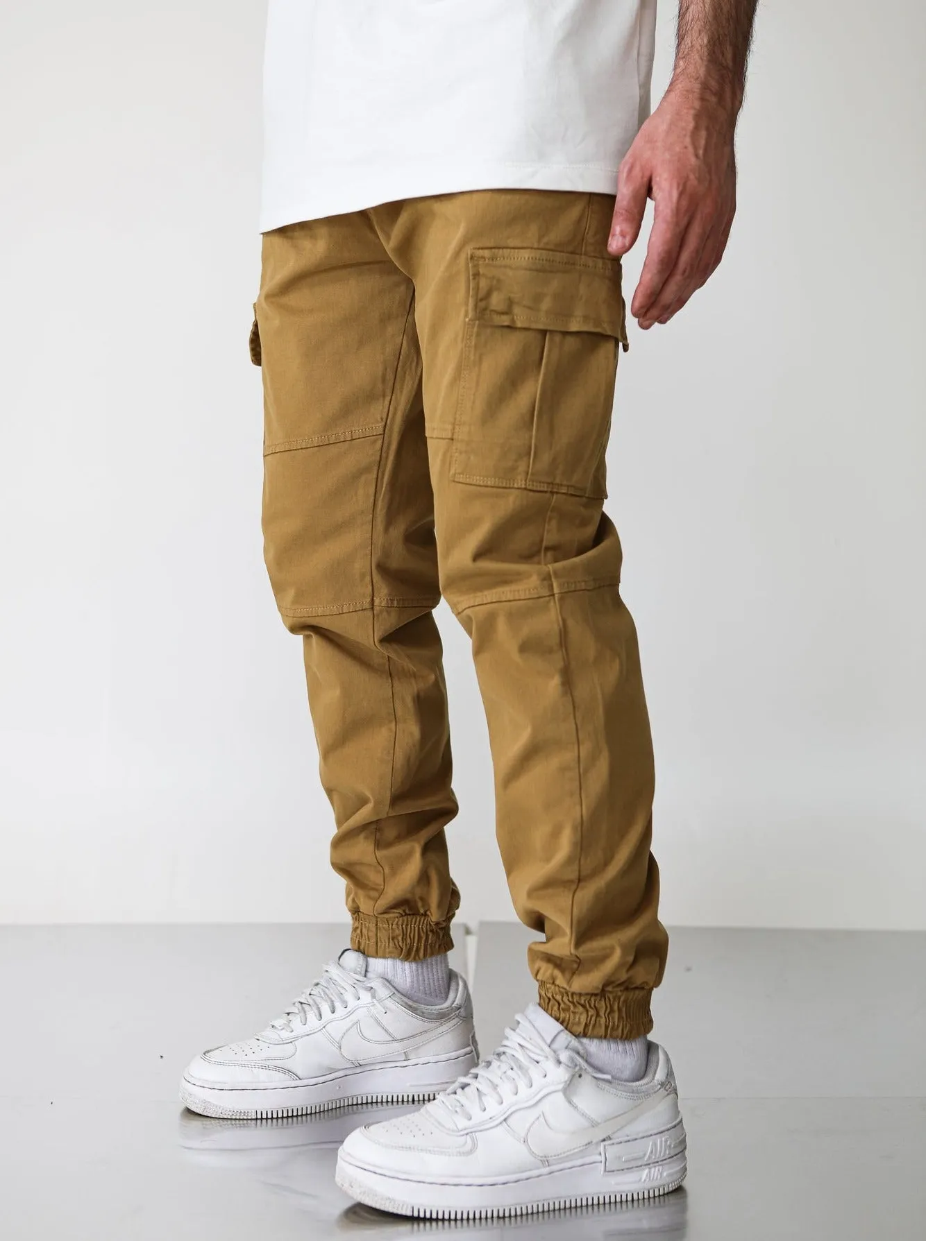 Premium Elasticated Cargo Pants  - Camel