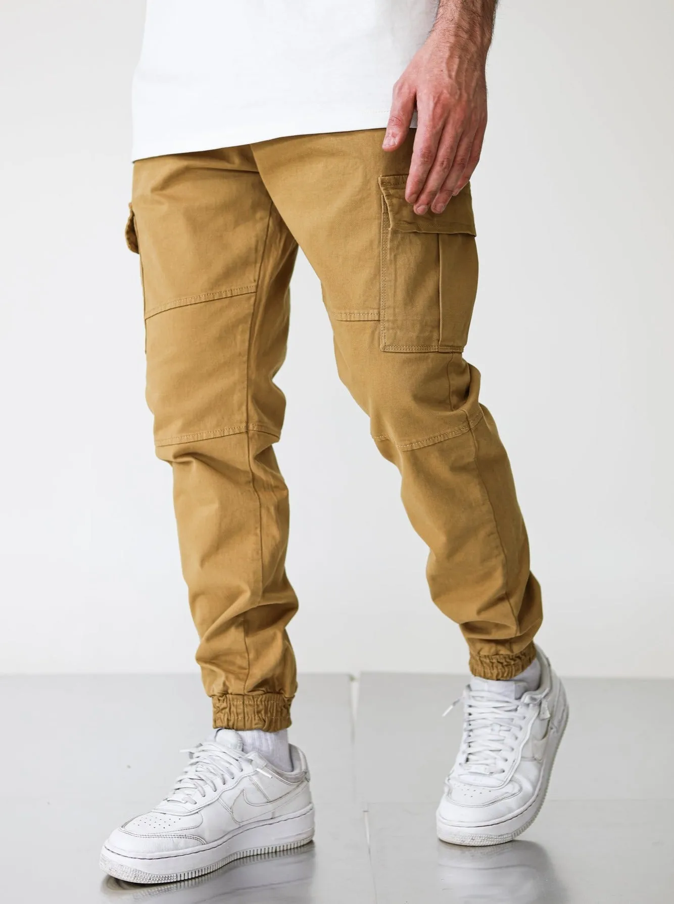 Premium Elasticated Cargo Pants  - Camel