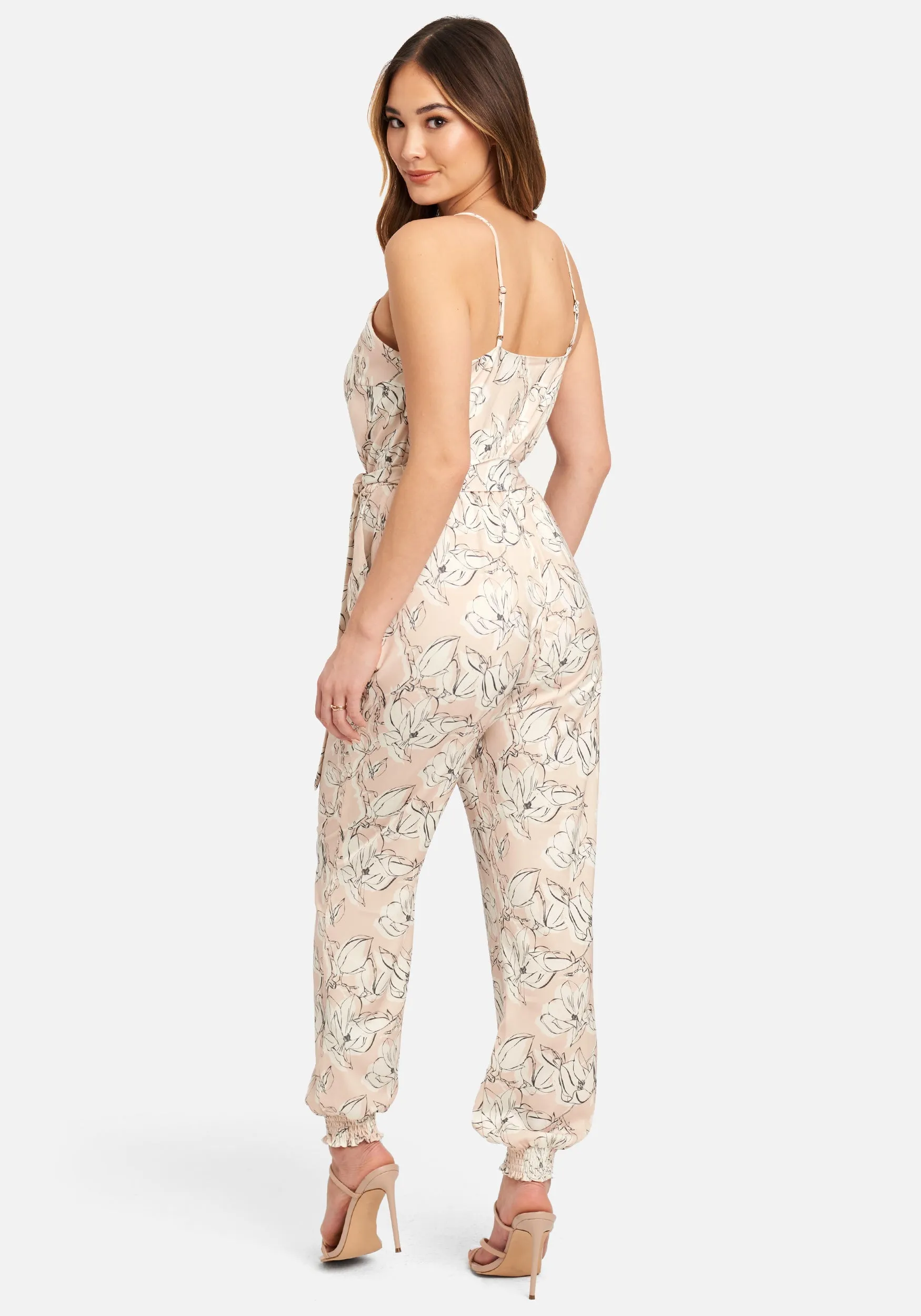 Printed Satin Wrap Top Jumpsuit