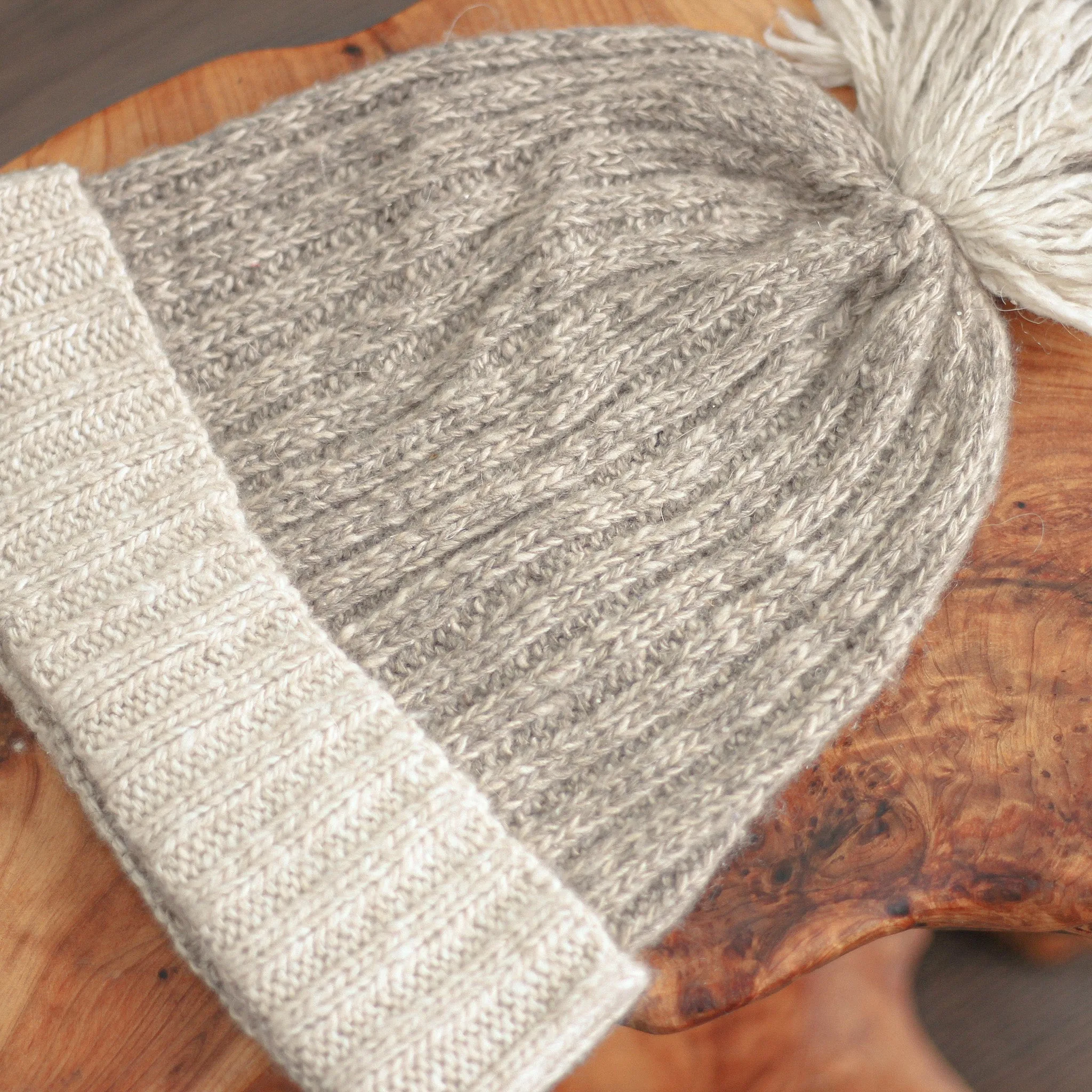 Pure Cashmere Hat with Pom Pom - 100% Pashmina Cashmere Beanie from Ladakh Himalayas | Grayish Brown