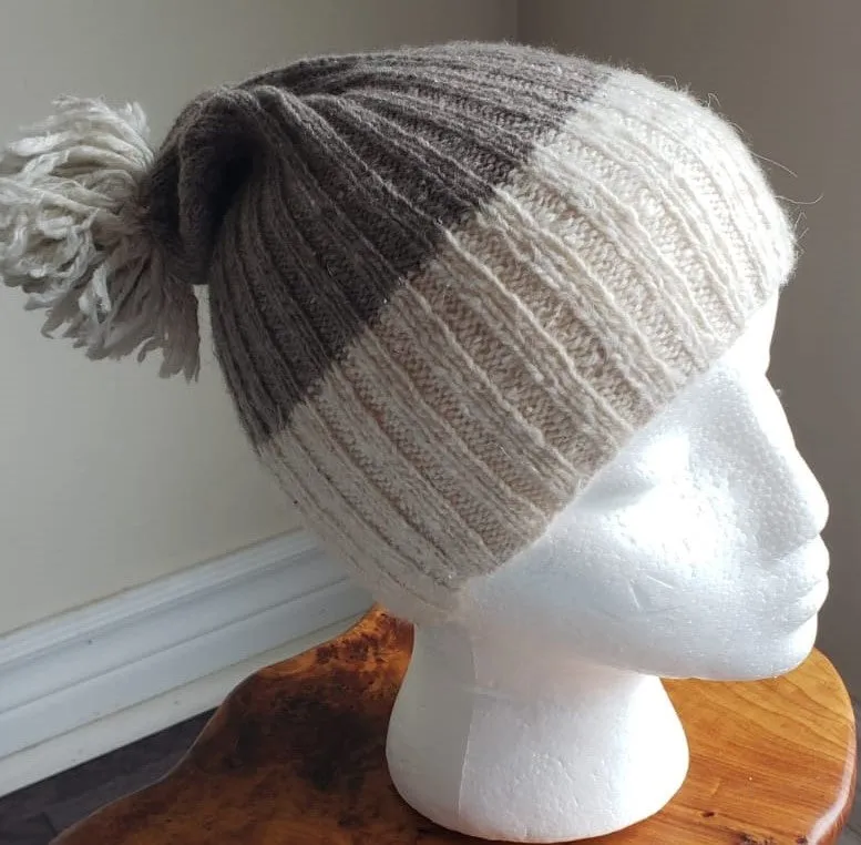 Pure Cashmere Hat with Pom Pom - 100% Pashmina Cashmere Beanie from Ladakh Himalayas | Grayish Brown