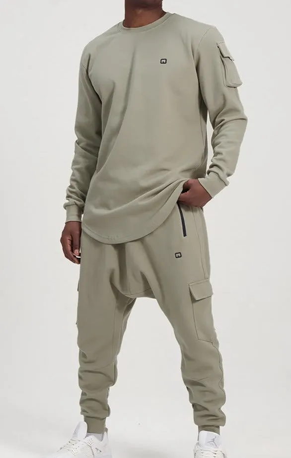 QL Sniper Set Cargo Joggers and Longline Top in Almond Green