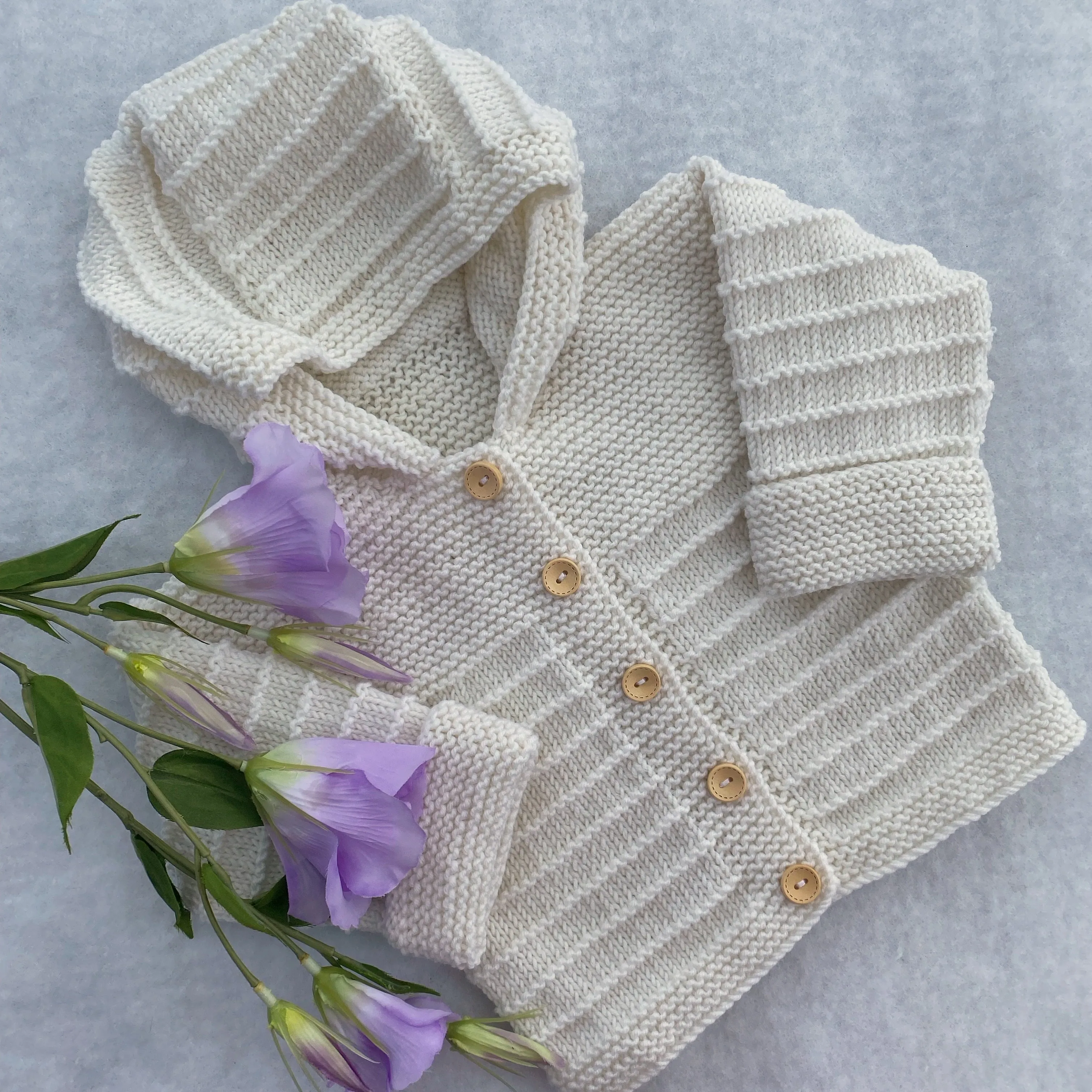 "Stripes" Luxury Handknit Merino Baby Hoodie