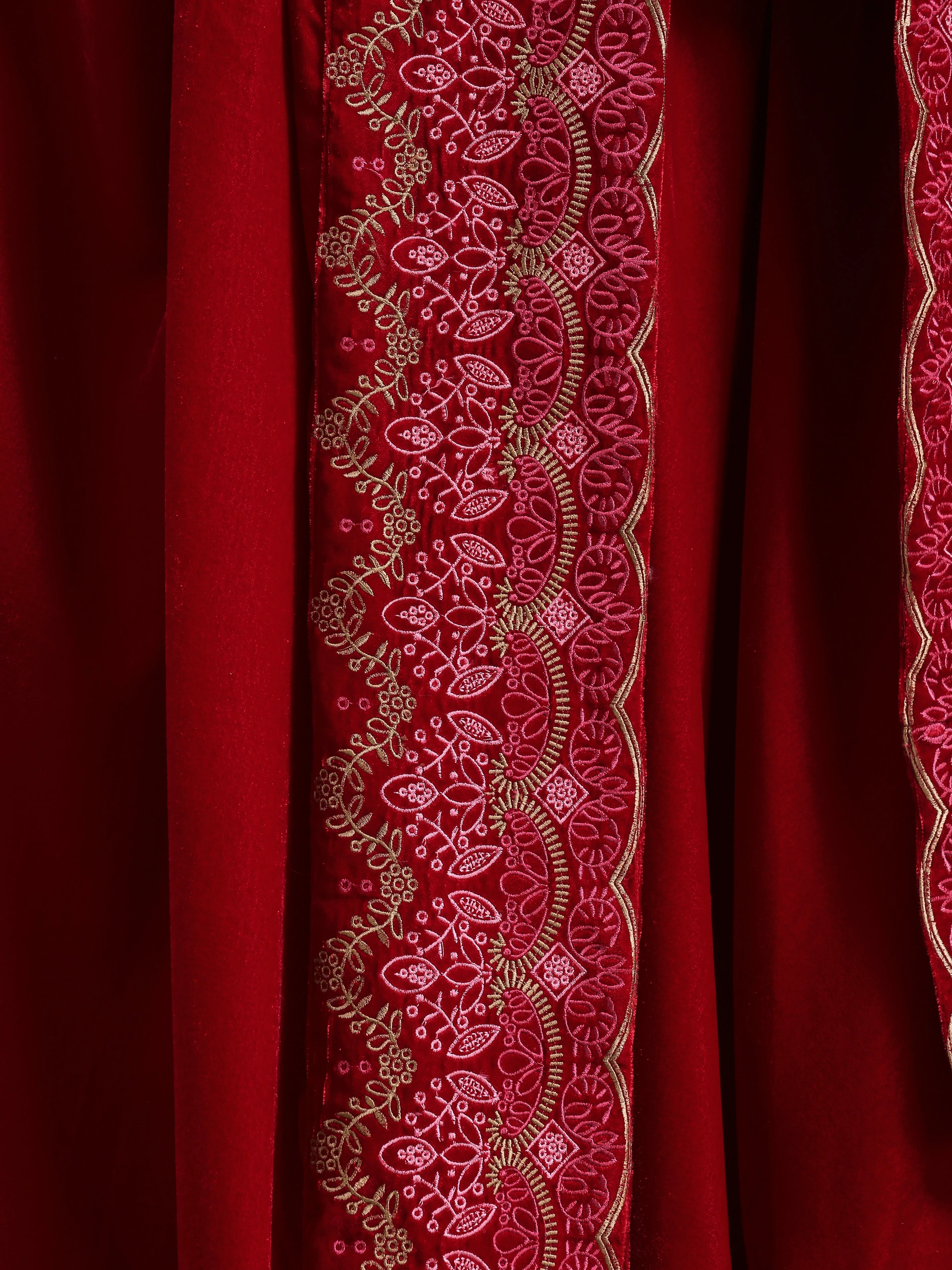 Red Velvet Embroidered Shawl