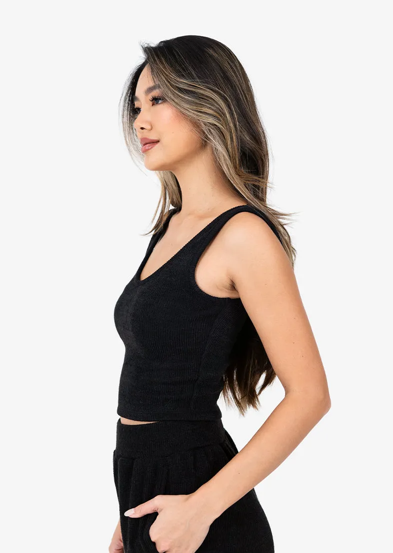 Rib Knit Lounge Cropped Tank Black