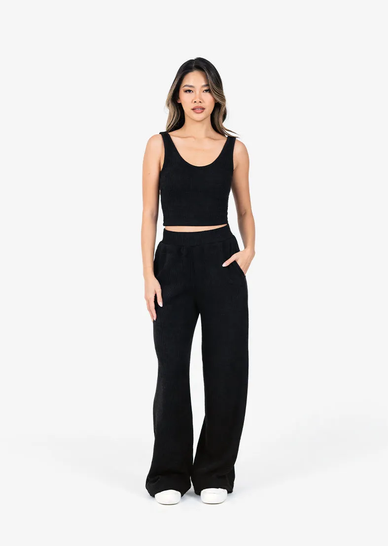 Rib Knit Lounge Cropped Tank Black