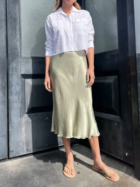 Riley Skirt in Vintage Satin - Celadon