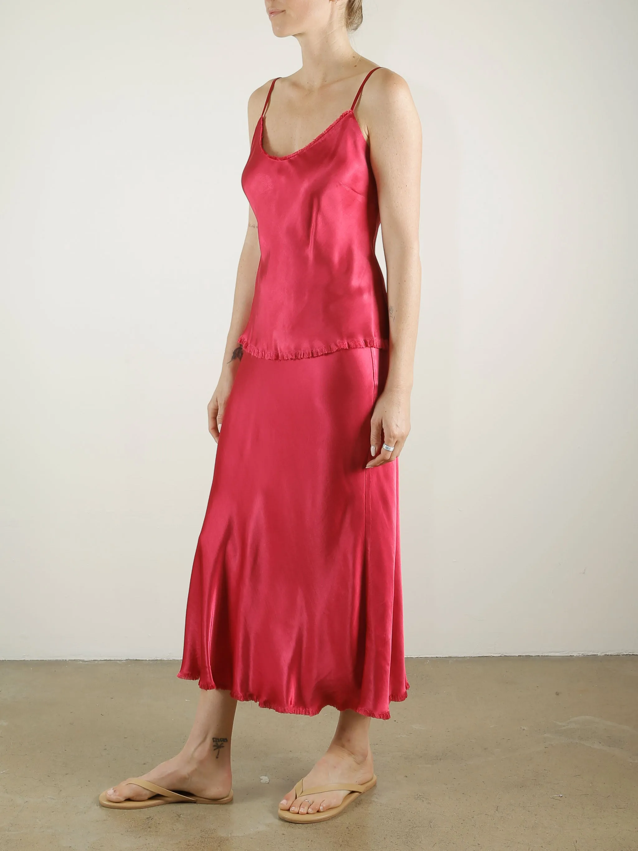 Riley Skirt in Vintage Satin - Cerise